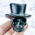 2 Inch Obsidian Skull with Top Hat Carving H32