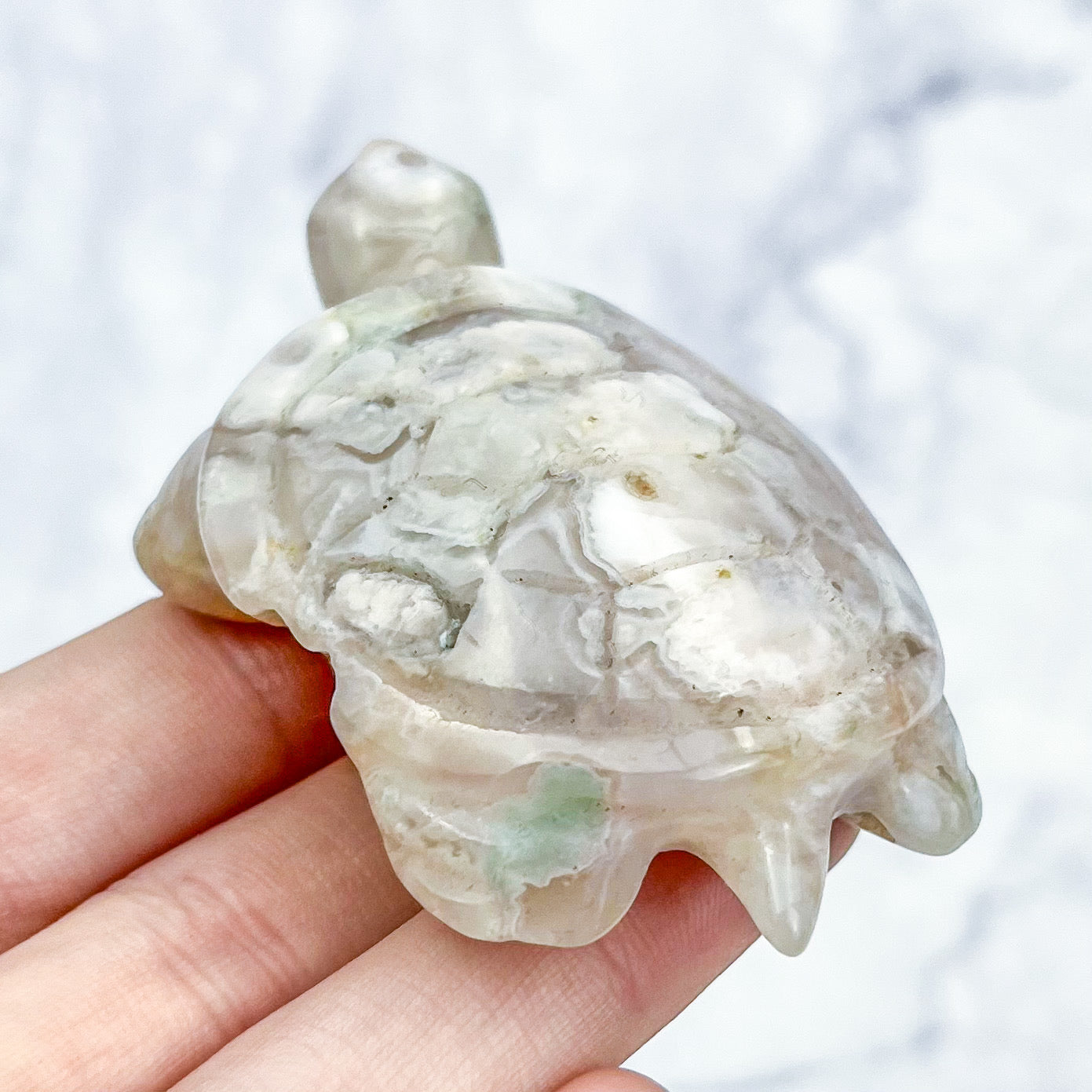 2.5 Inch Flower Agate Turtle Carving E42