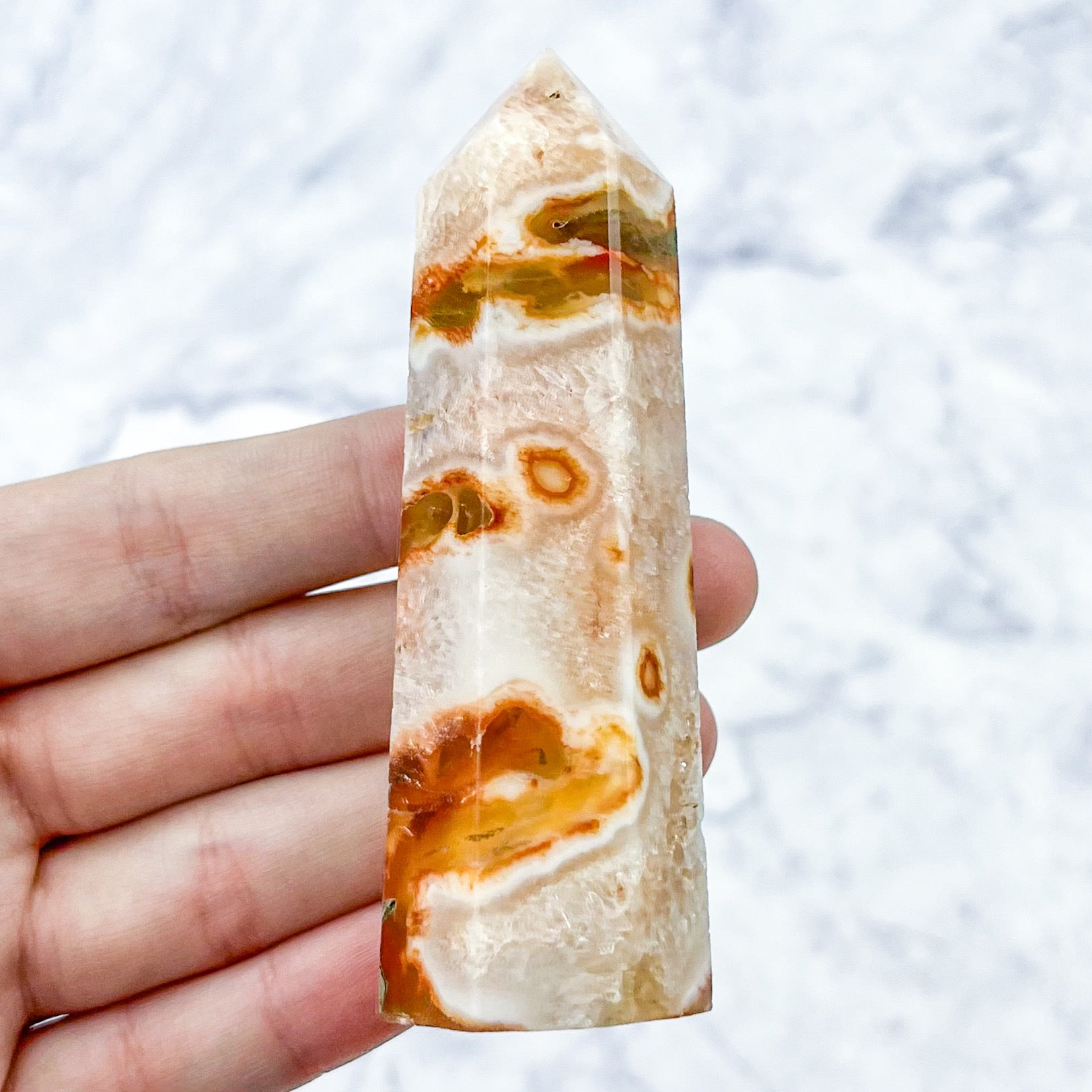 3.5 Inch Carnelian Moss Agate Tower T13