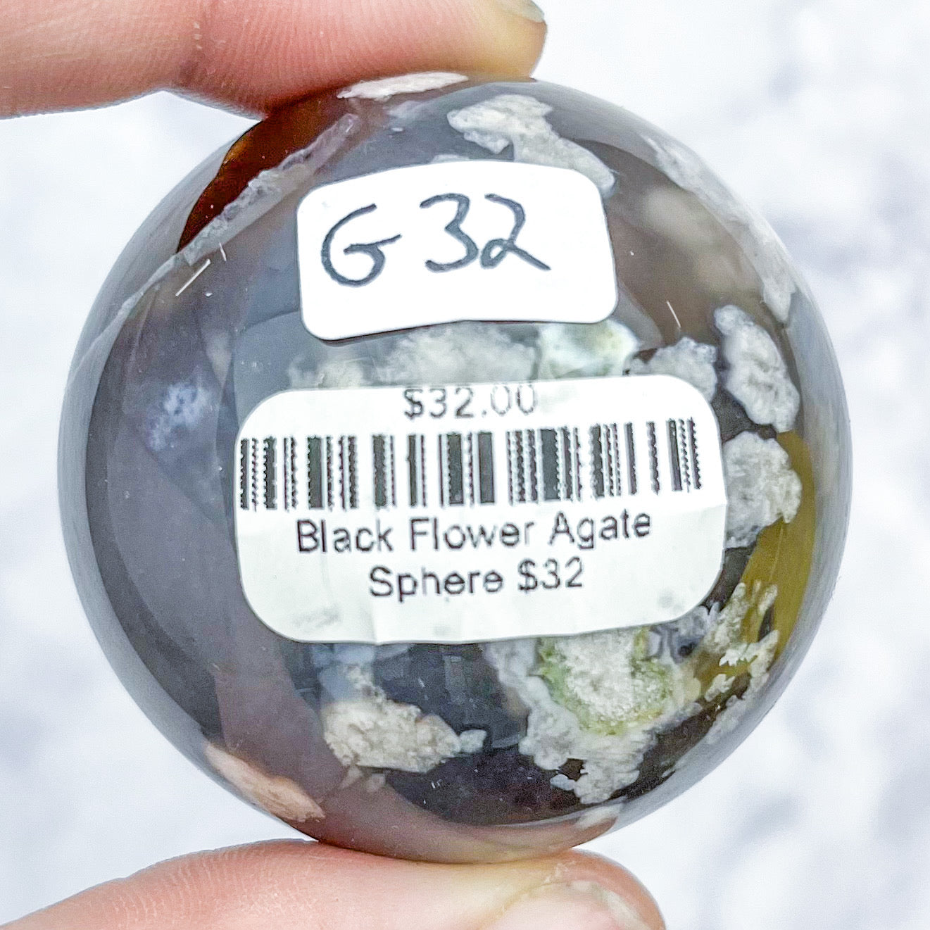 1.5 Inch Black Flower Agate Sphere G32