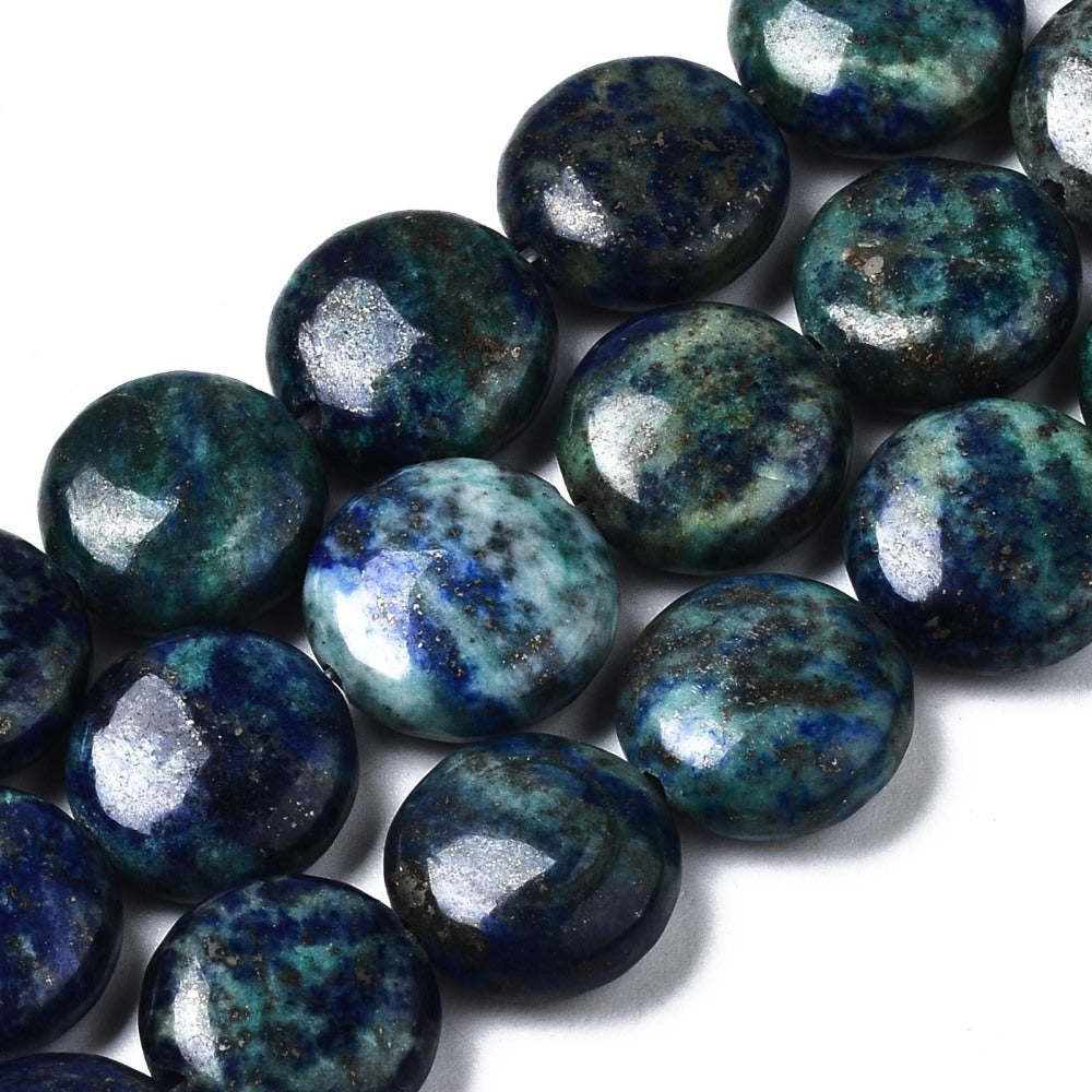 12mm Chrysocolla and Lapis Lazuli Coin Bead Third Strand C15