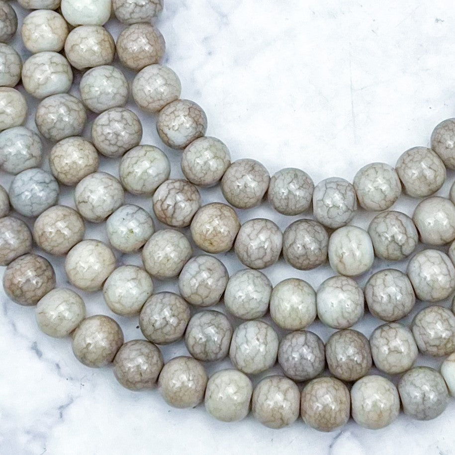 8mm Pebble Grey Opaque Crackle Glass Bead Strand A6