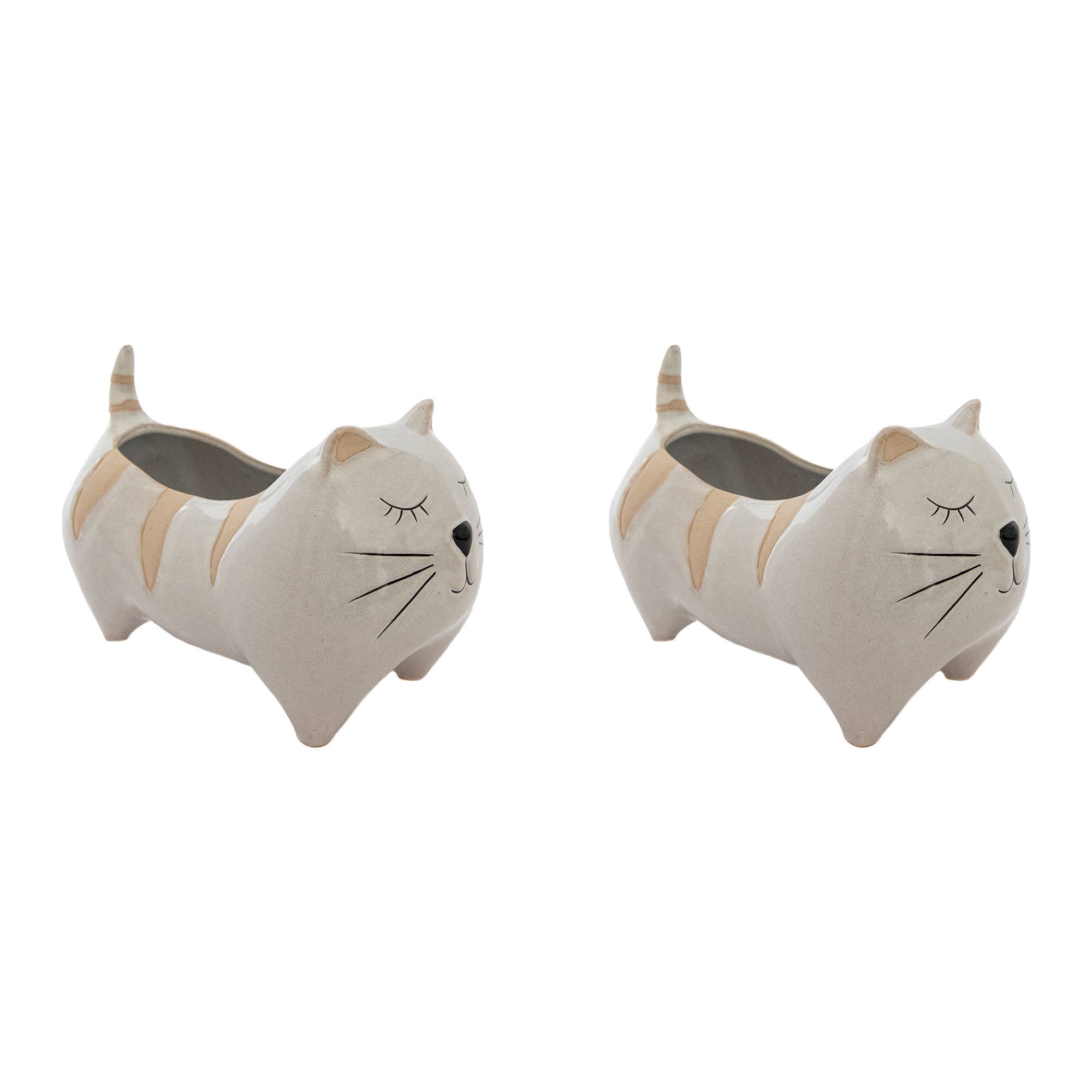 Large Ceramic Cat with Stripes Planter