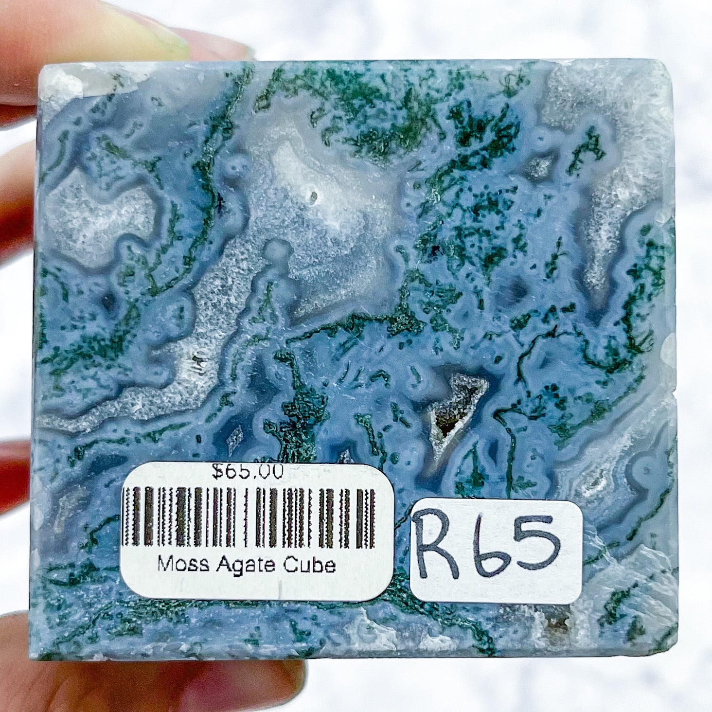 2.25 Inch Moss Agate Cube R65