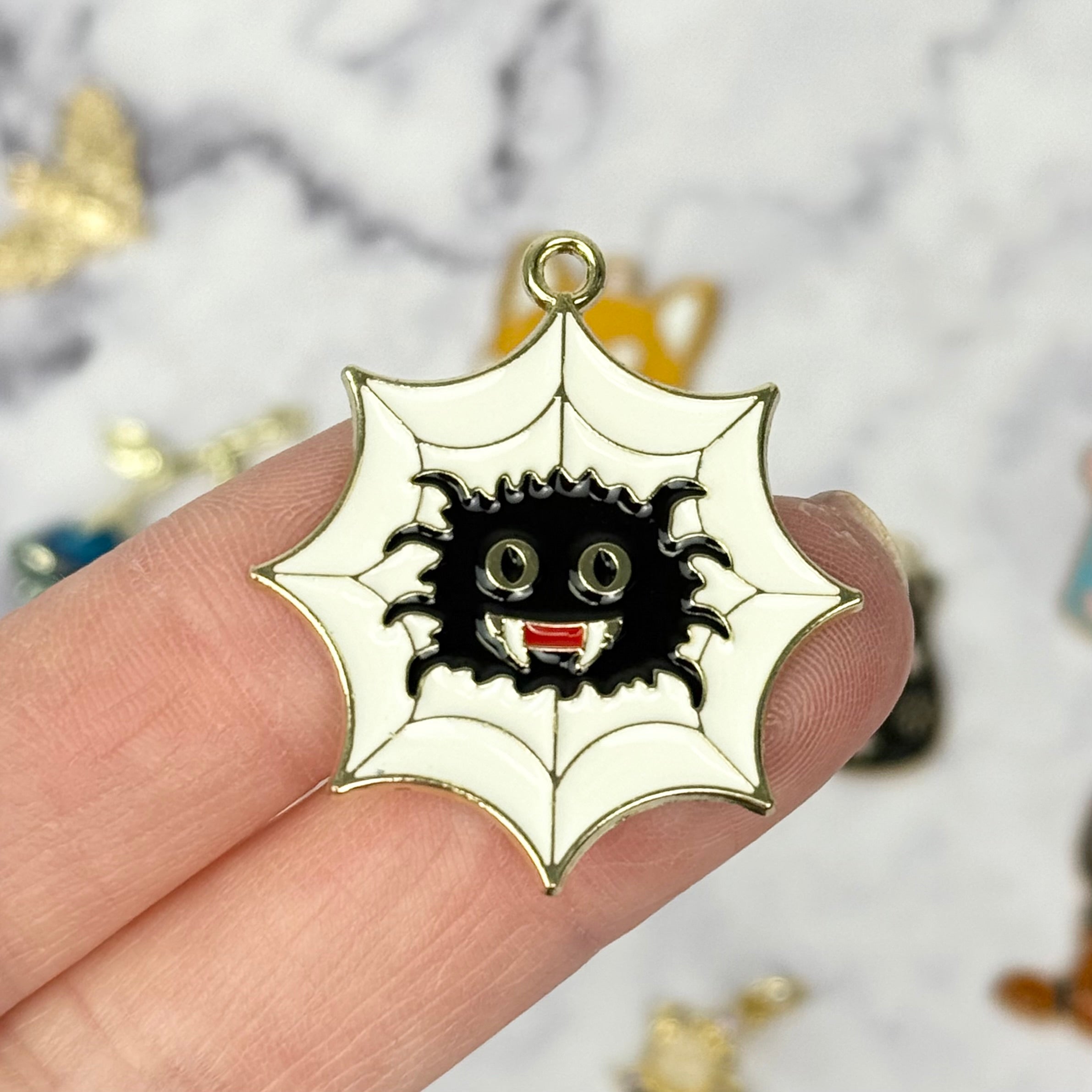 32mm Spider in Web Gold Plate Charm A25