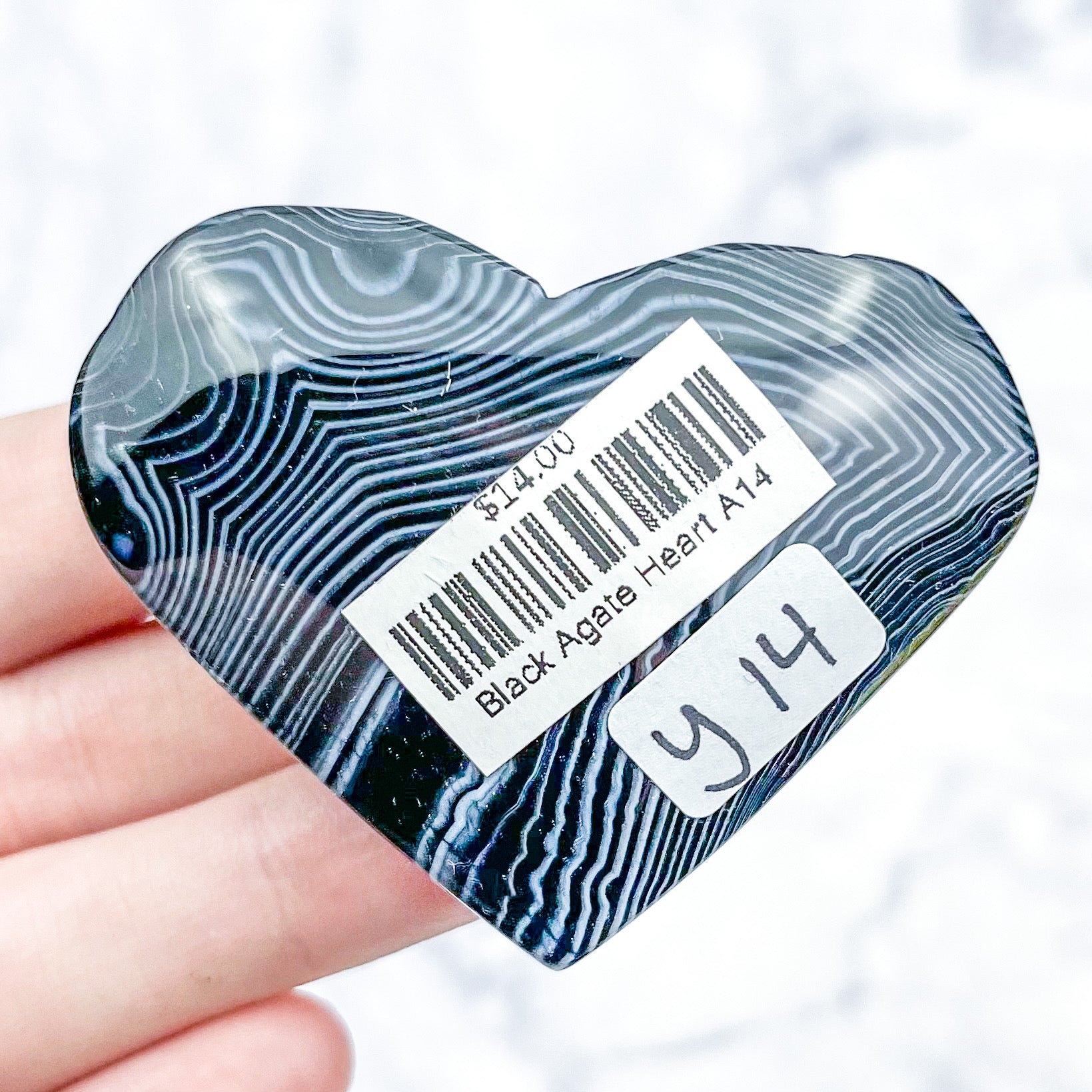2 Inch Black Agate Heart Y14