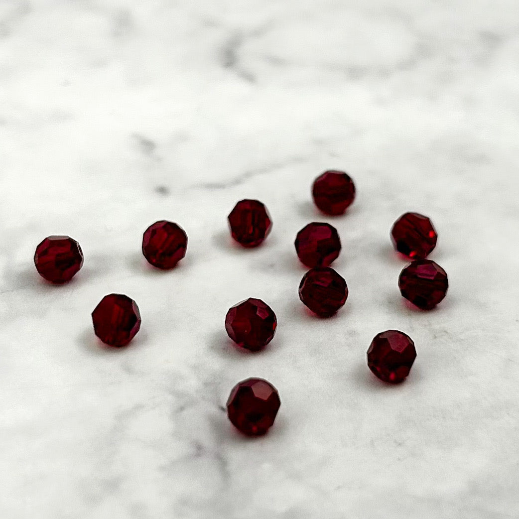4mm Swarovski Siam Faceted Dark Red Bead Pack (12 Beads)