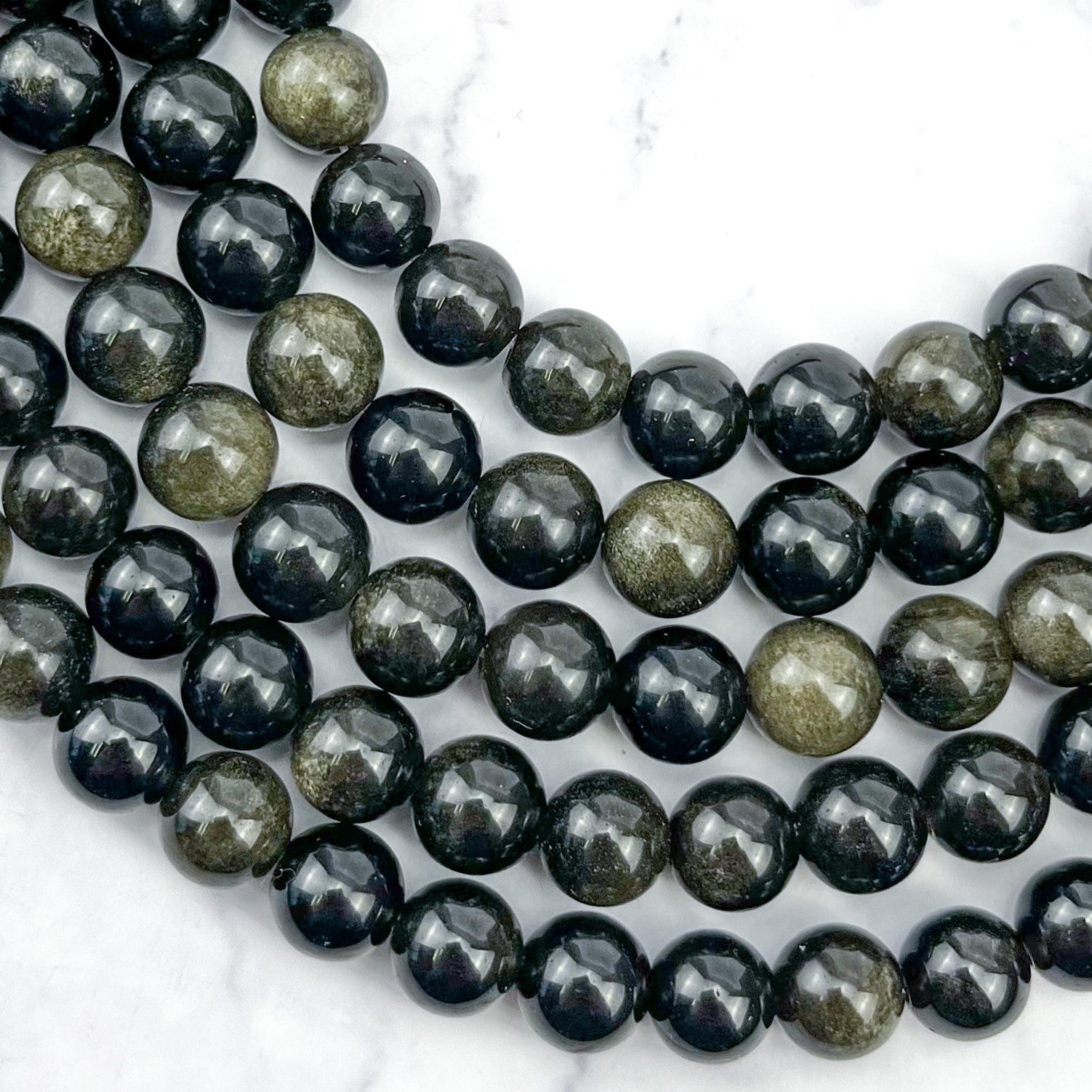 8mm Gold Sheen Obsidian Bead Strand