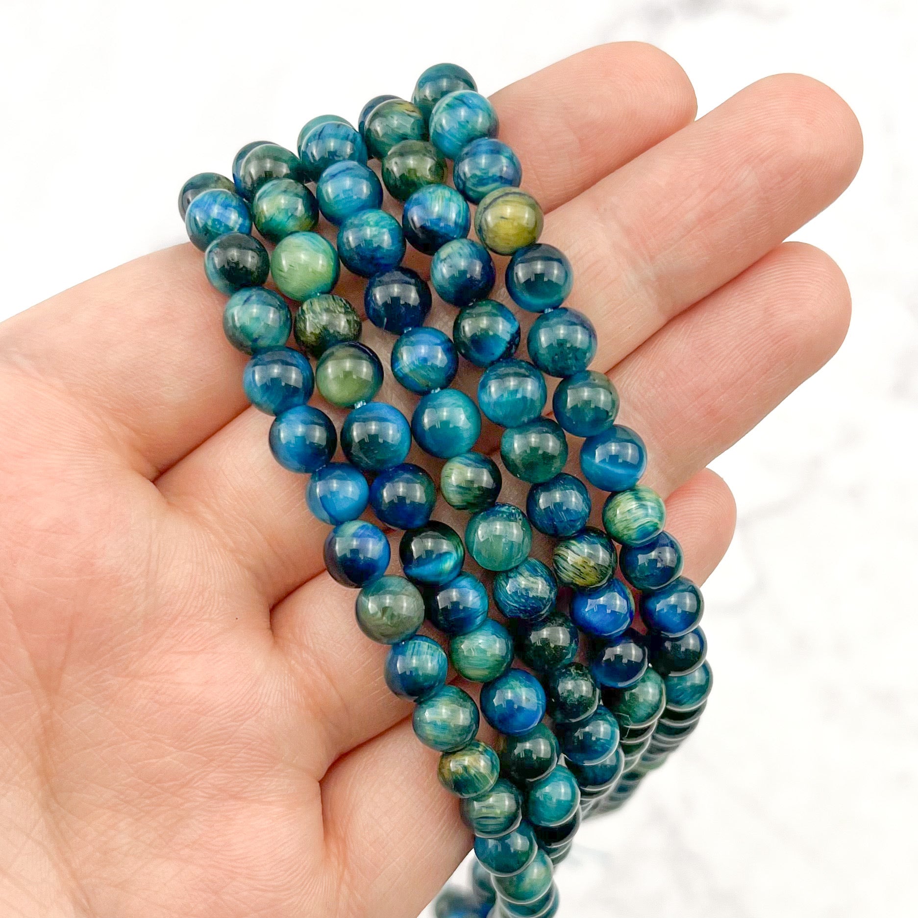 6mm Dyed Teal Tigers Eye Bead Strand