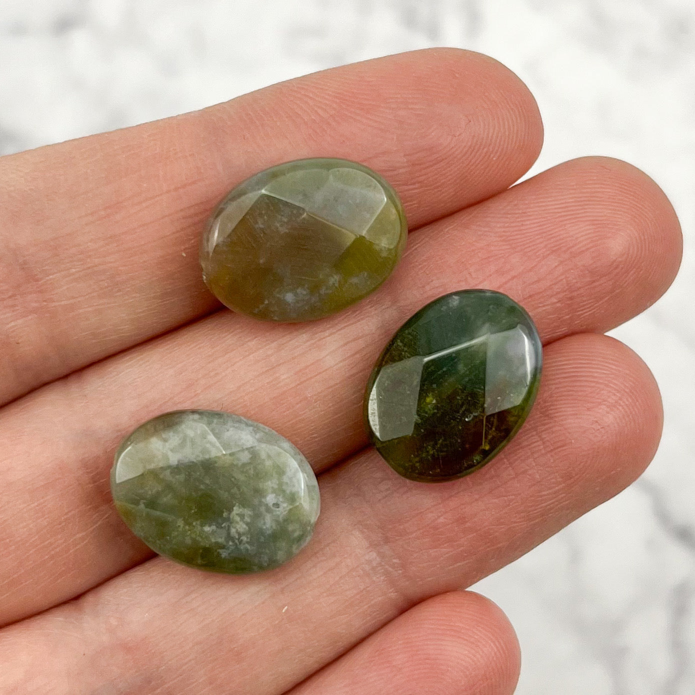 17mm x 13mm Indian Agate Faceted Green Oval Focal Bead Pack (3 Beads)