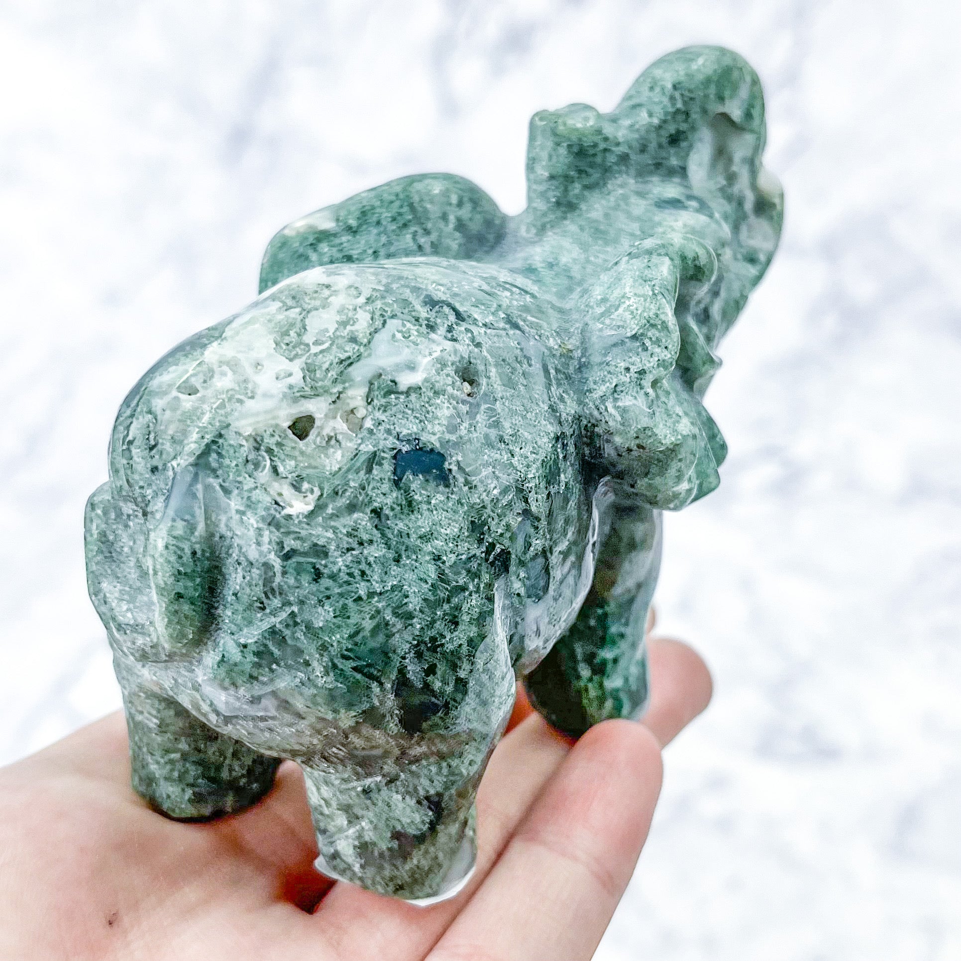 3.5 Inch Moss Agate Elephant Carving M72