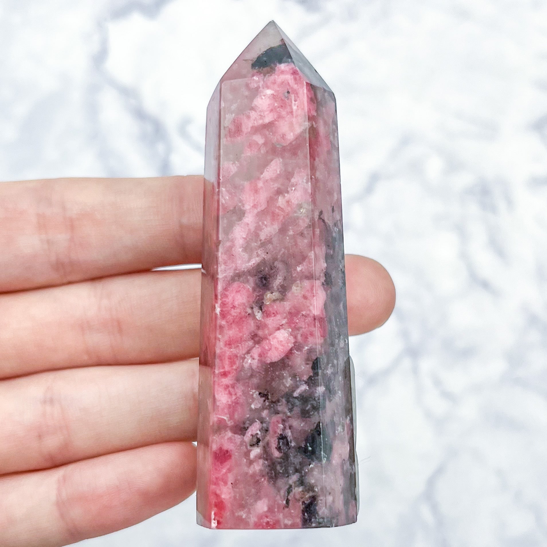 3 Inch Icy Rhodonite Tower W15