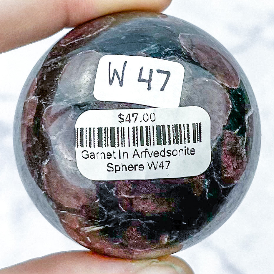 1.75 Inch Garnet in Arfvedsonite Sphere