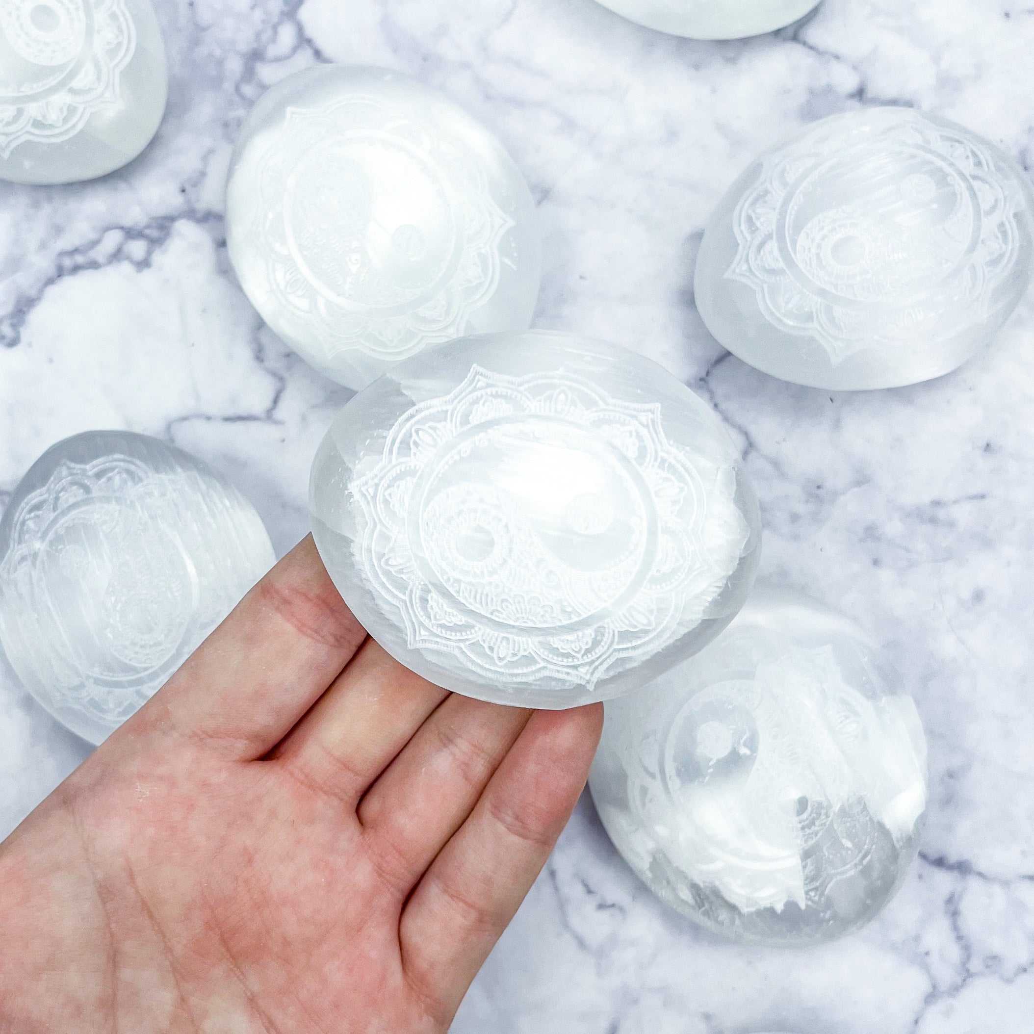 2.5 Inch Selenite Yin-Yang Mandala Palmstone