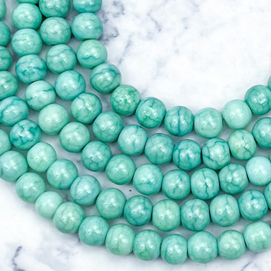 8mm Teal Opaque Crackle Glass Bead Strand