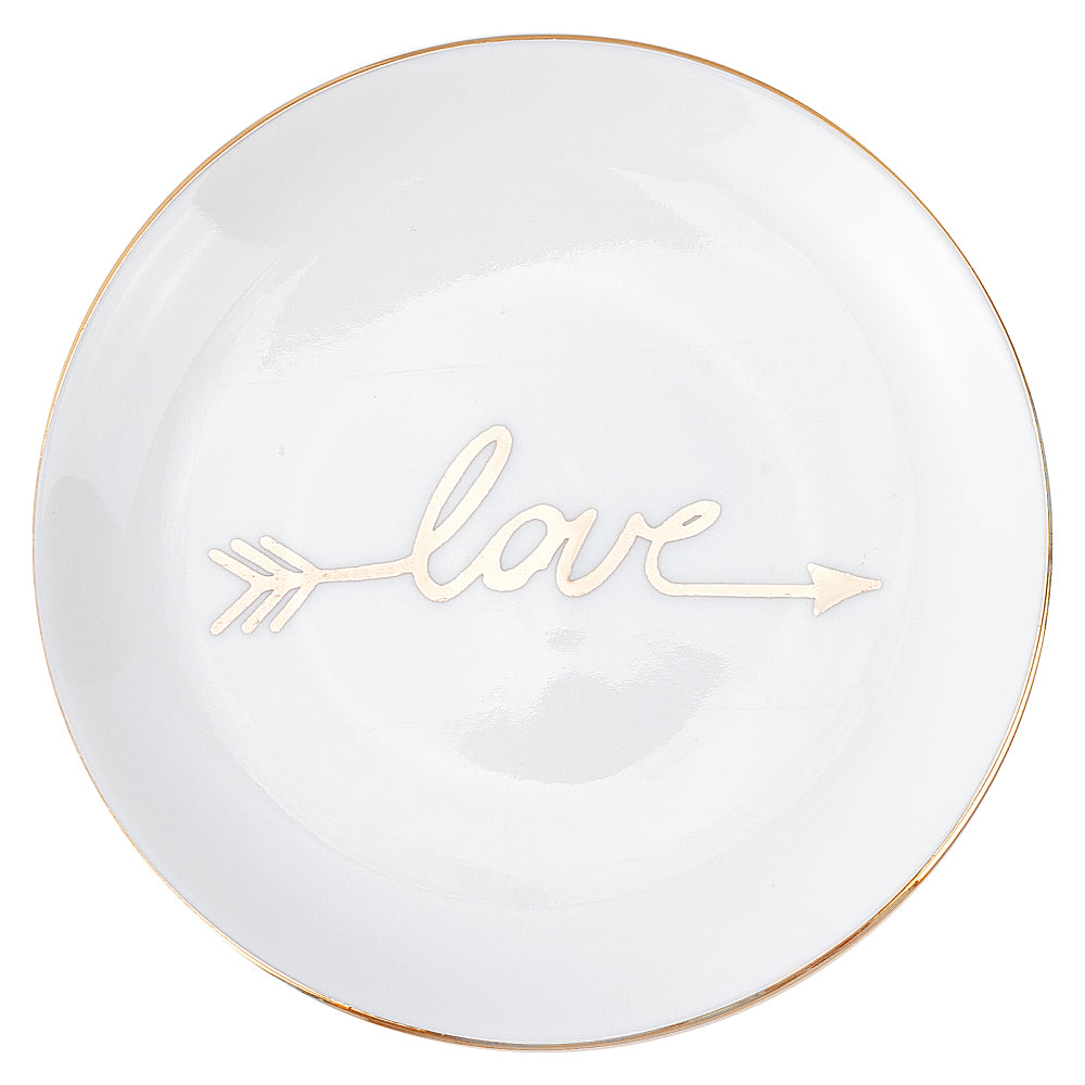 4-Inch White Ceramic Round "Love" Trinket Dish B16