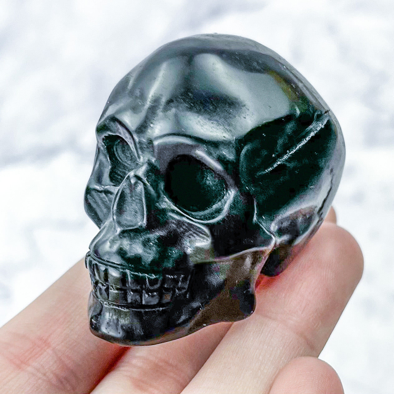 1.75 Inch Obsidian Skull Carving K20