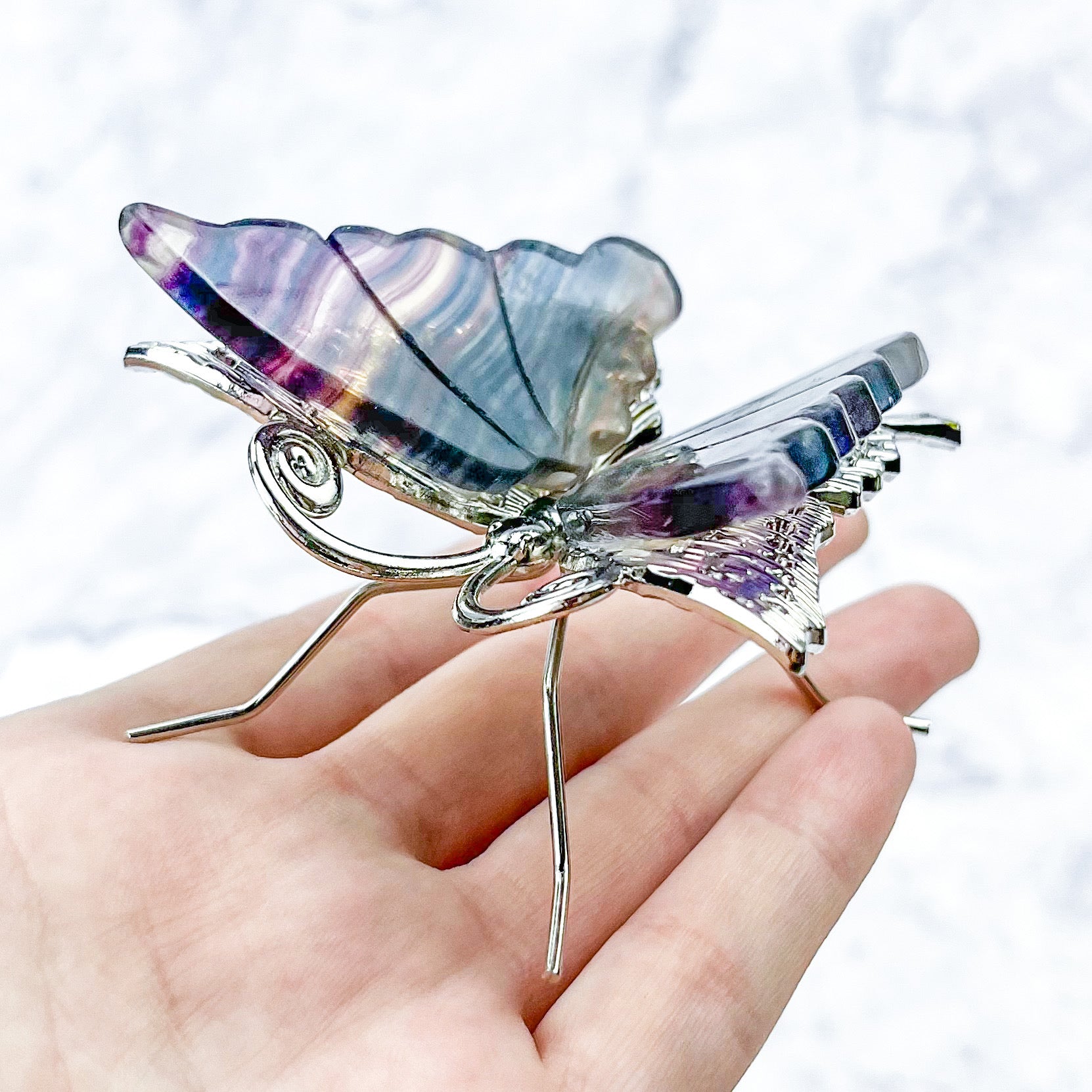 2.5 Inch Rainbow Fluorite Butterfly Wings on Stand H54