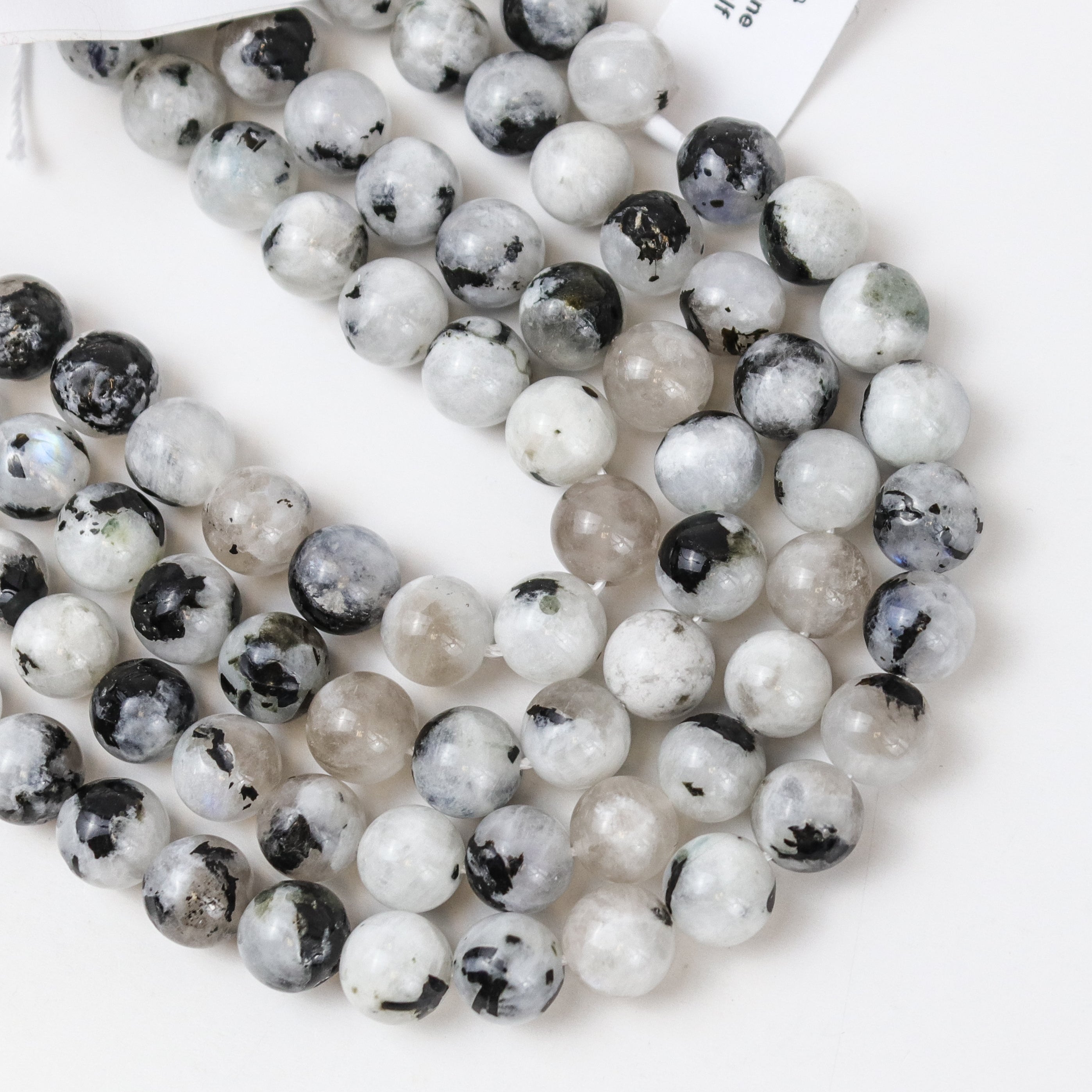 8mm Rainbow Moonstone with Tourmaline Bead Half Strand $8.75