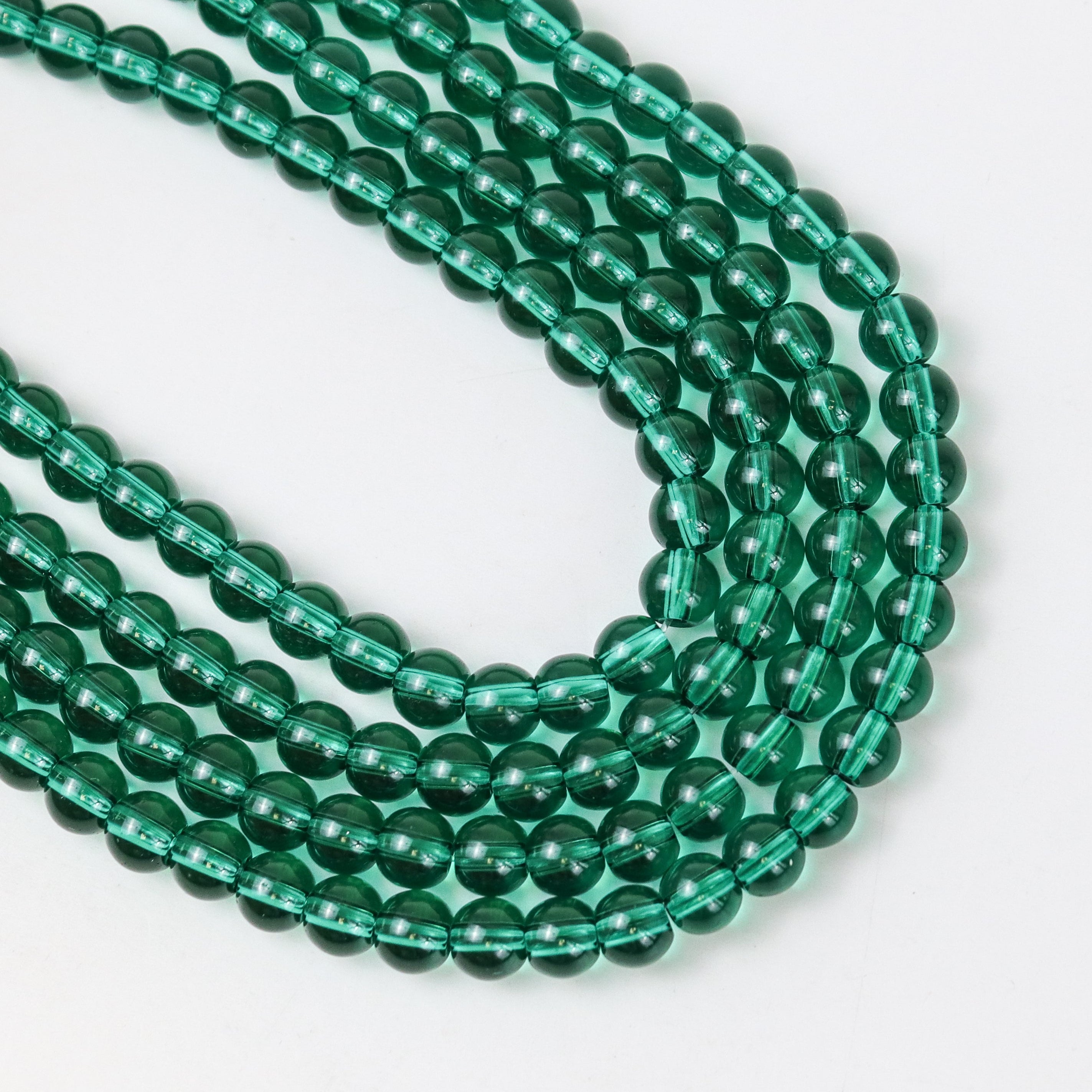 6mm Green Glass Round Bead Strand $1.75
