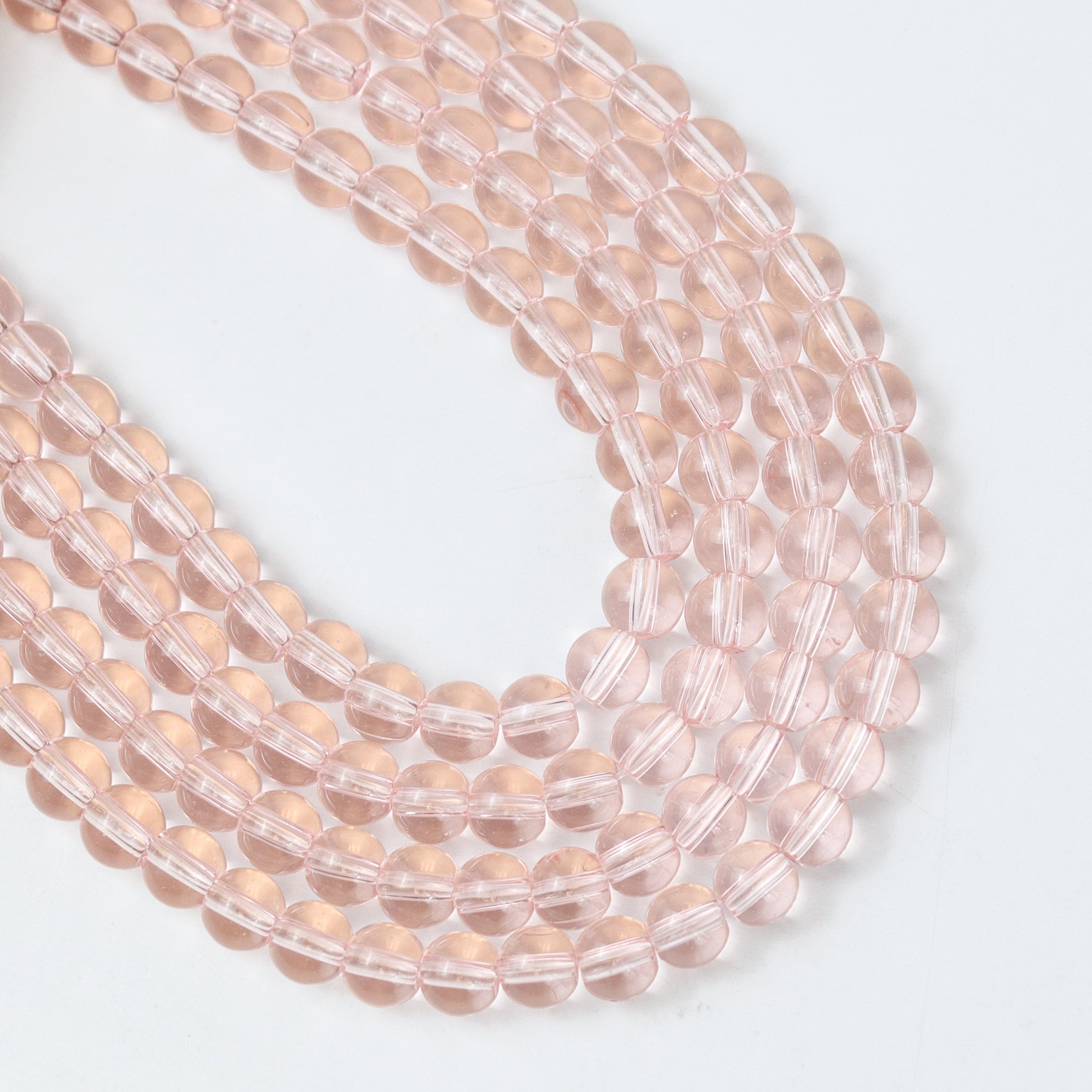 6mm Pink Glass Round Bead Strand $1.75
