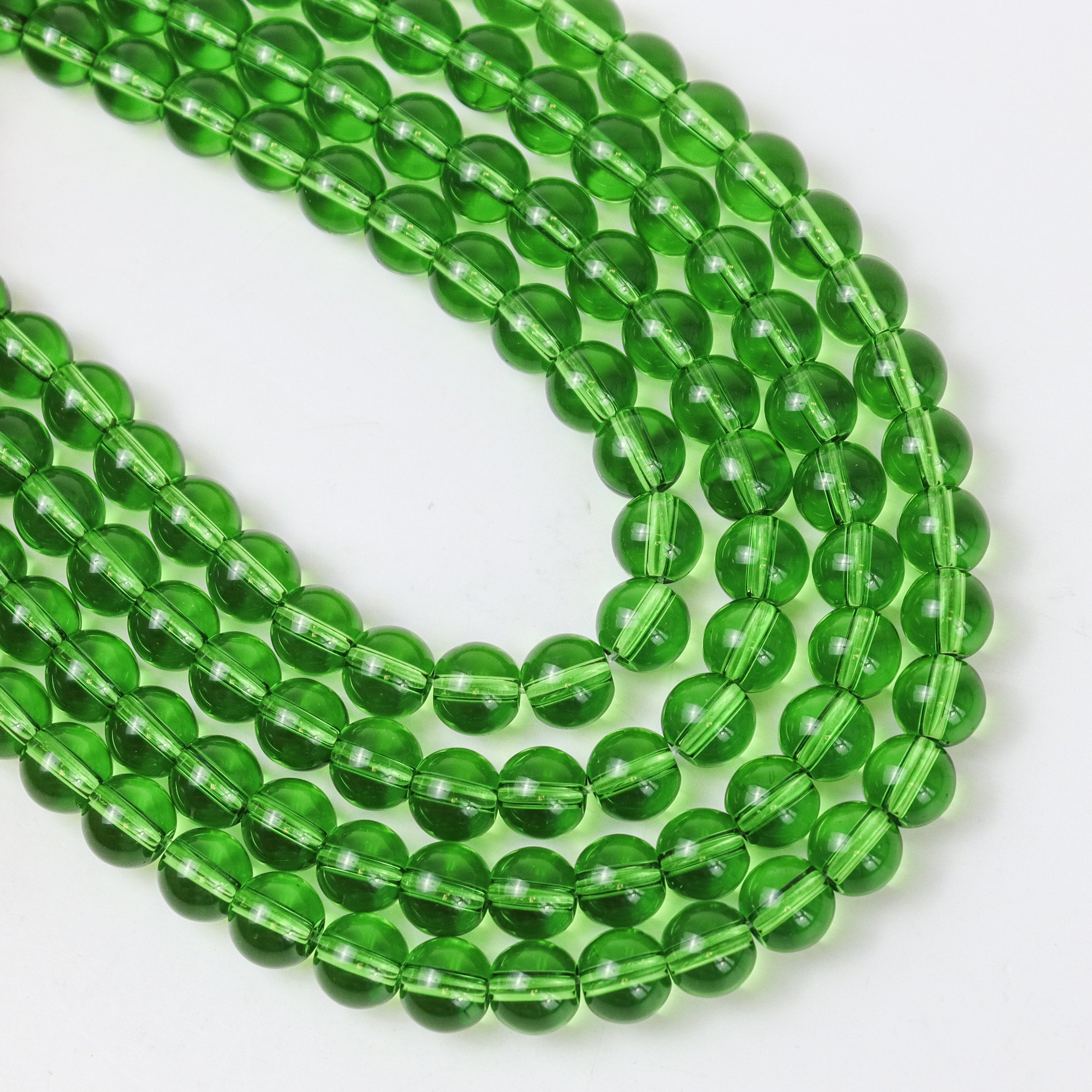 8mm Green Glass Round Bead Strand $2.00