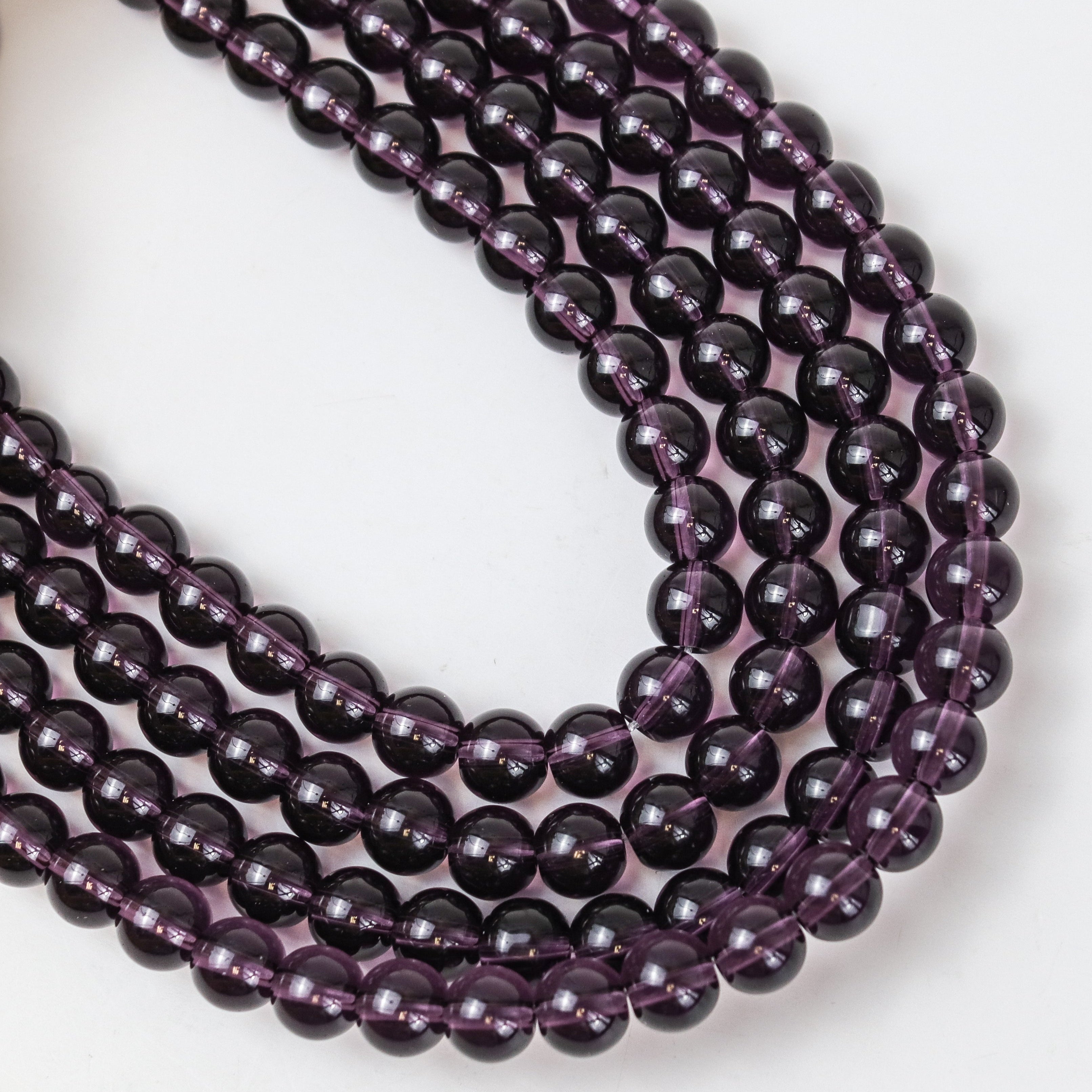 8mm Purple Glass Round Bead Strand $2.00