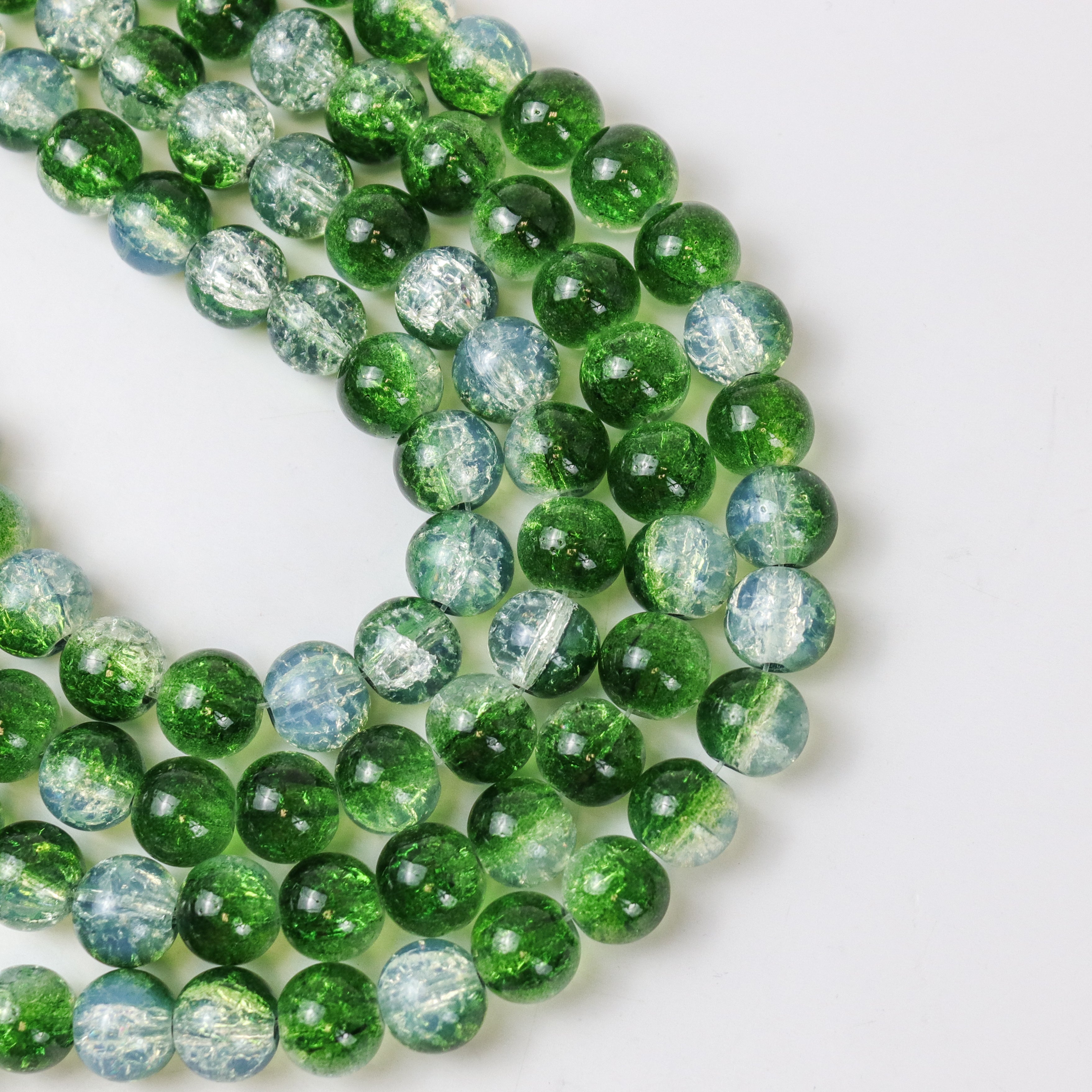 10mm Green Crackle Glass with Gold Powder Full 30" Loop Bead Strand $5.00