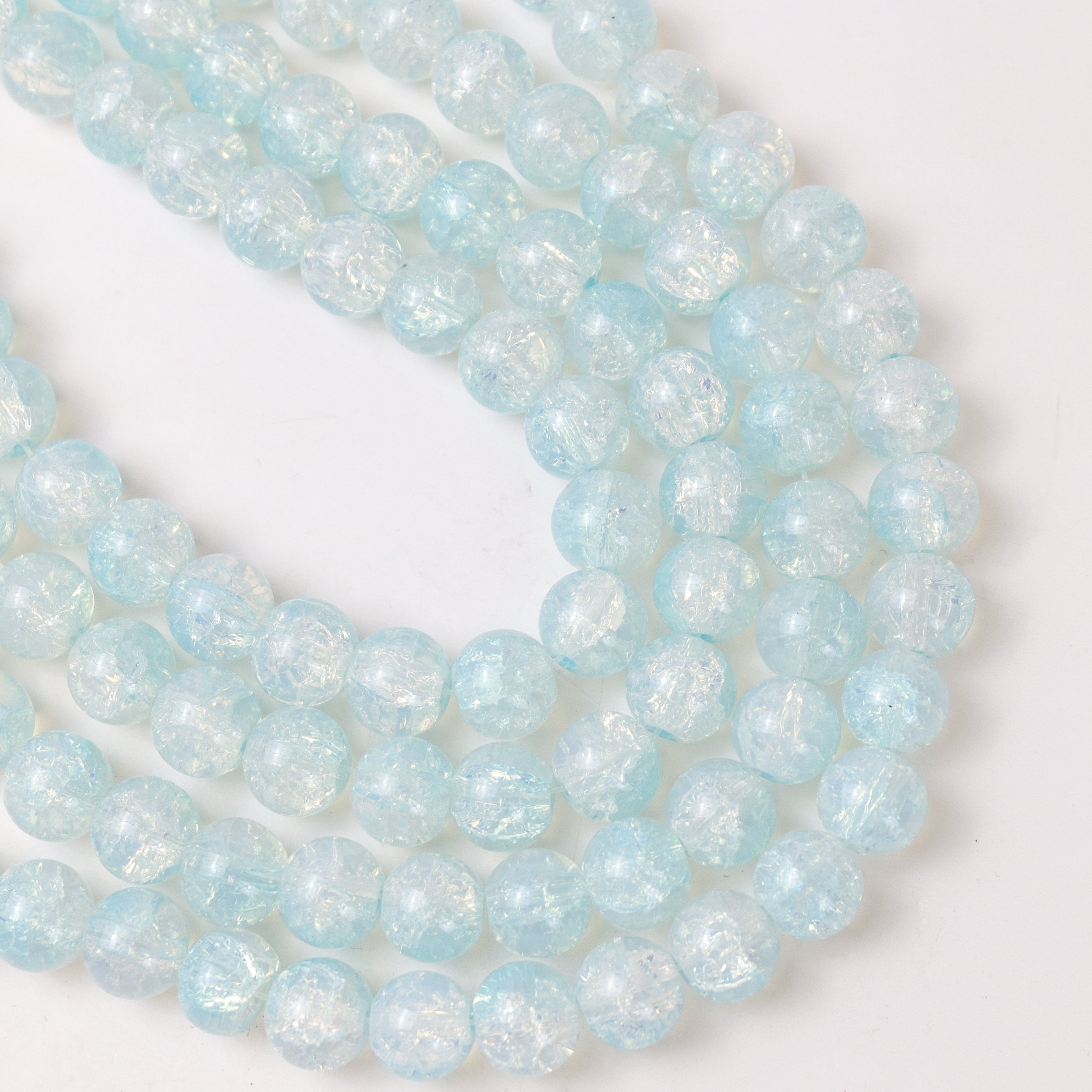 10mm Blue Crackle Glass with Gold Powder Full 30" Loop Bead Strand $5.00
