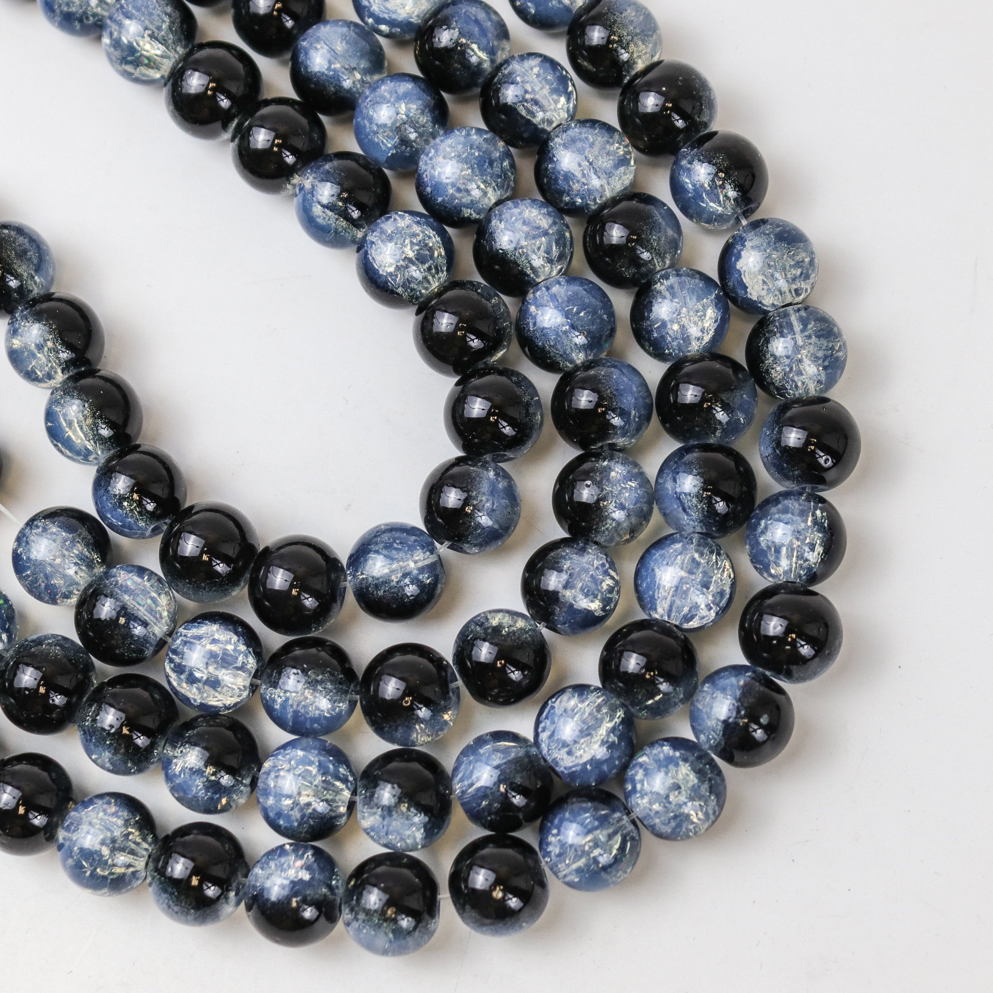 10mm Black Crackle Glass with Gold Powder Full 30" Loop Bead Strand $5.00