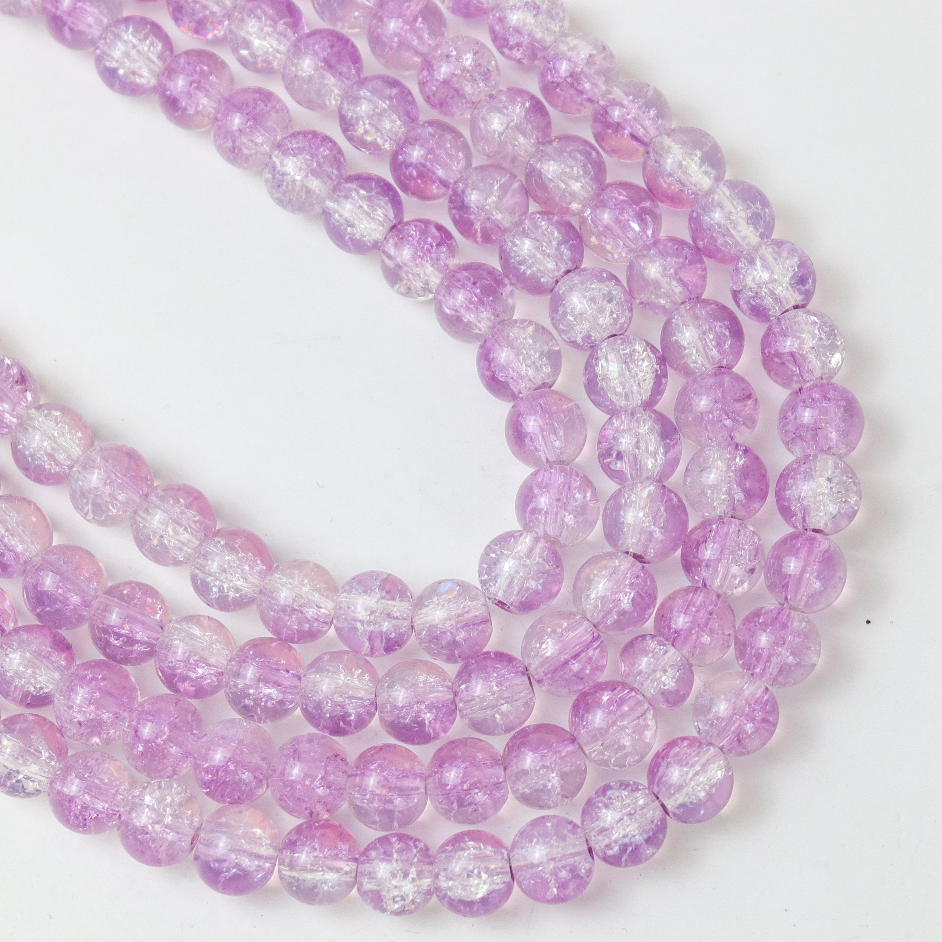 8mm Purple Crackle Glass Full 30" Loop Bead Strand $4.00