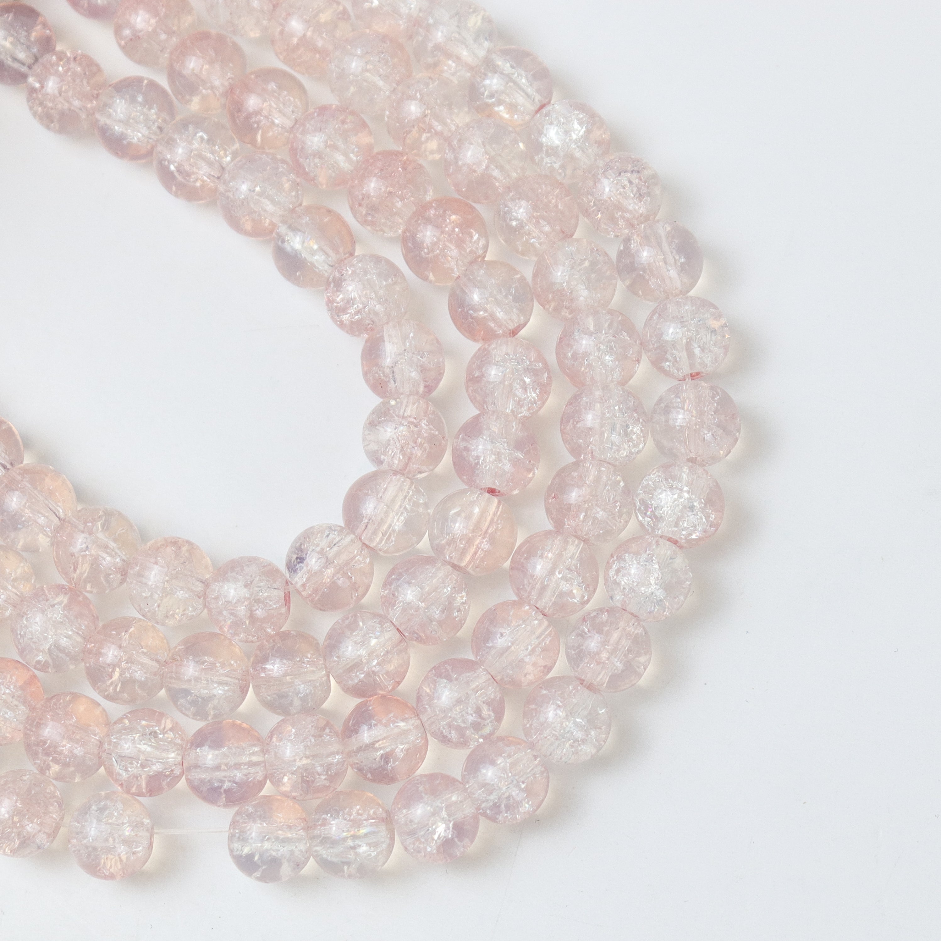 8mm Pink Crackle Glass Full 30" Loop Bead Strand $4.00