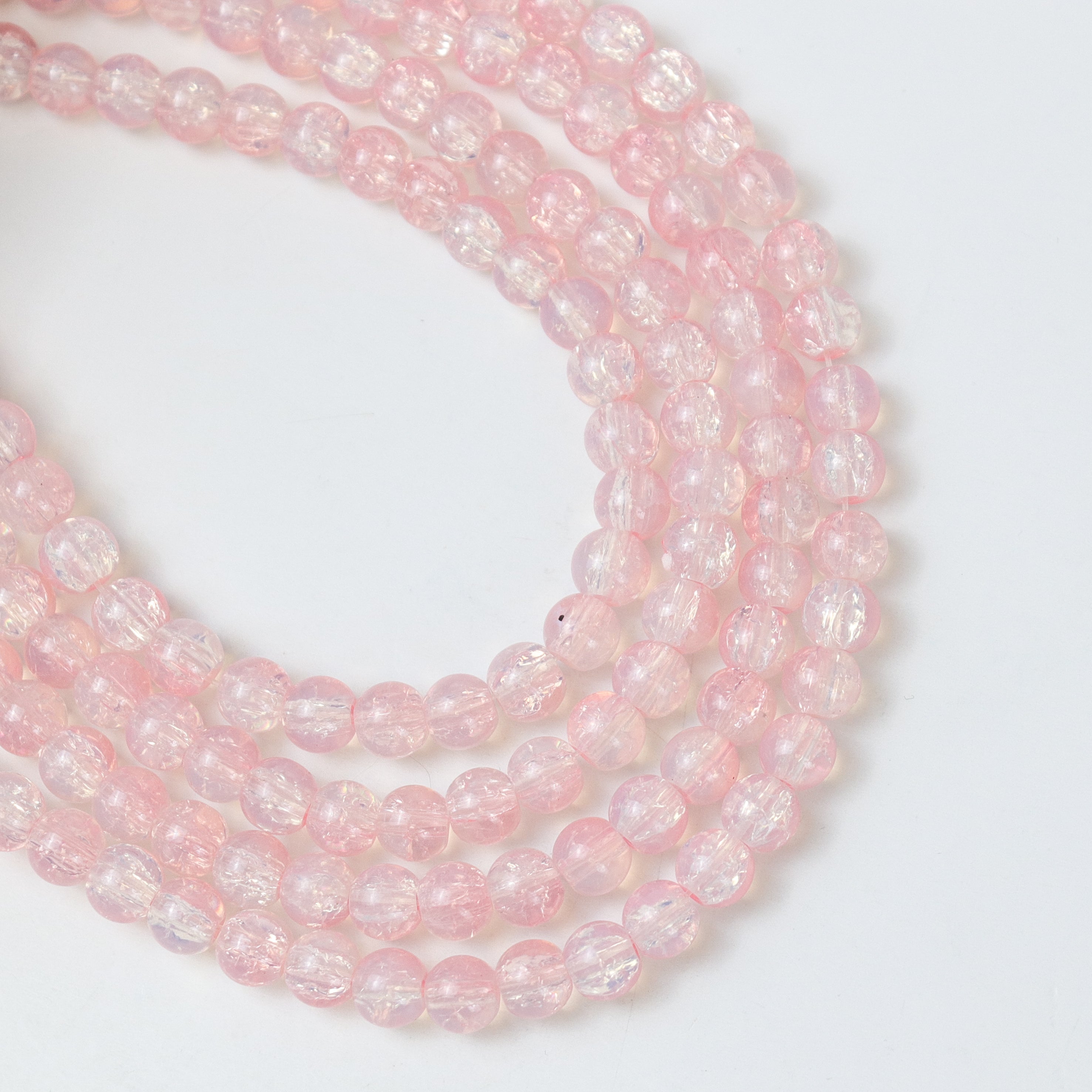 6mm Pink Crackle Glass Full 30" Loop Bead Strand $3.75