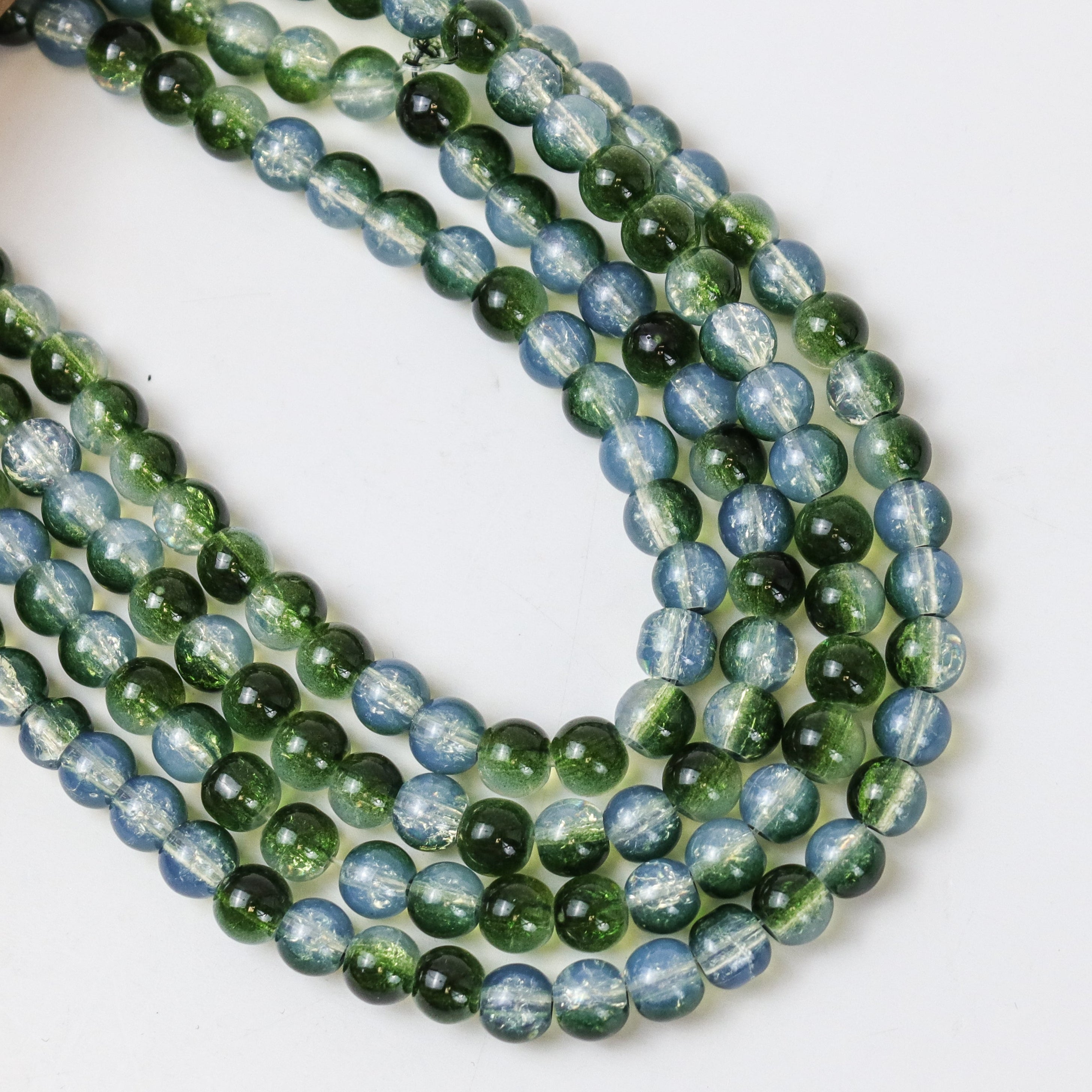 6mm Green Crackle Glass Full 30" Loop Bead Strand $3.75