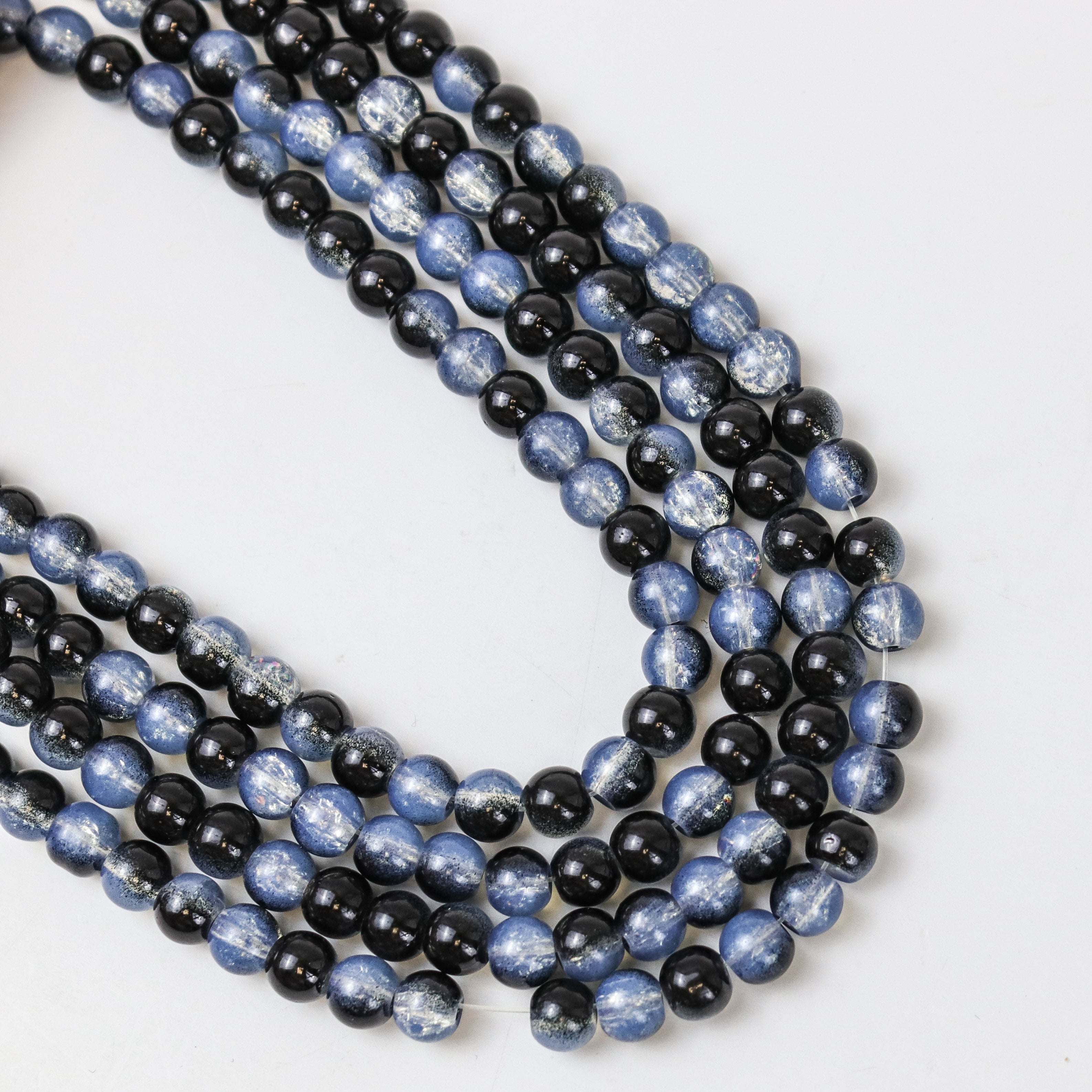 6mm Black Crackle Glass Full 30" Loop Bead Strand $3.75