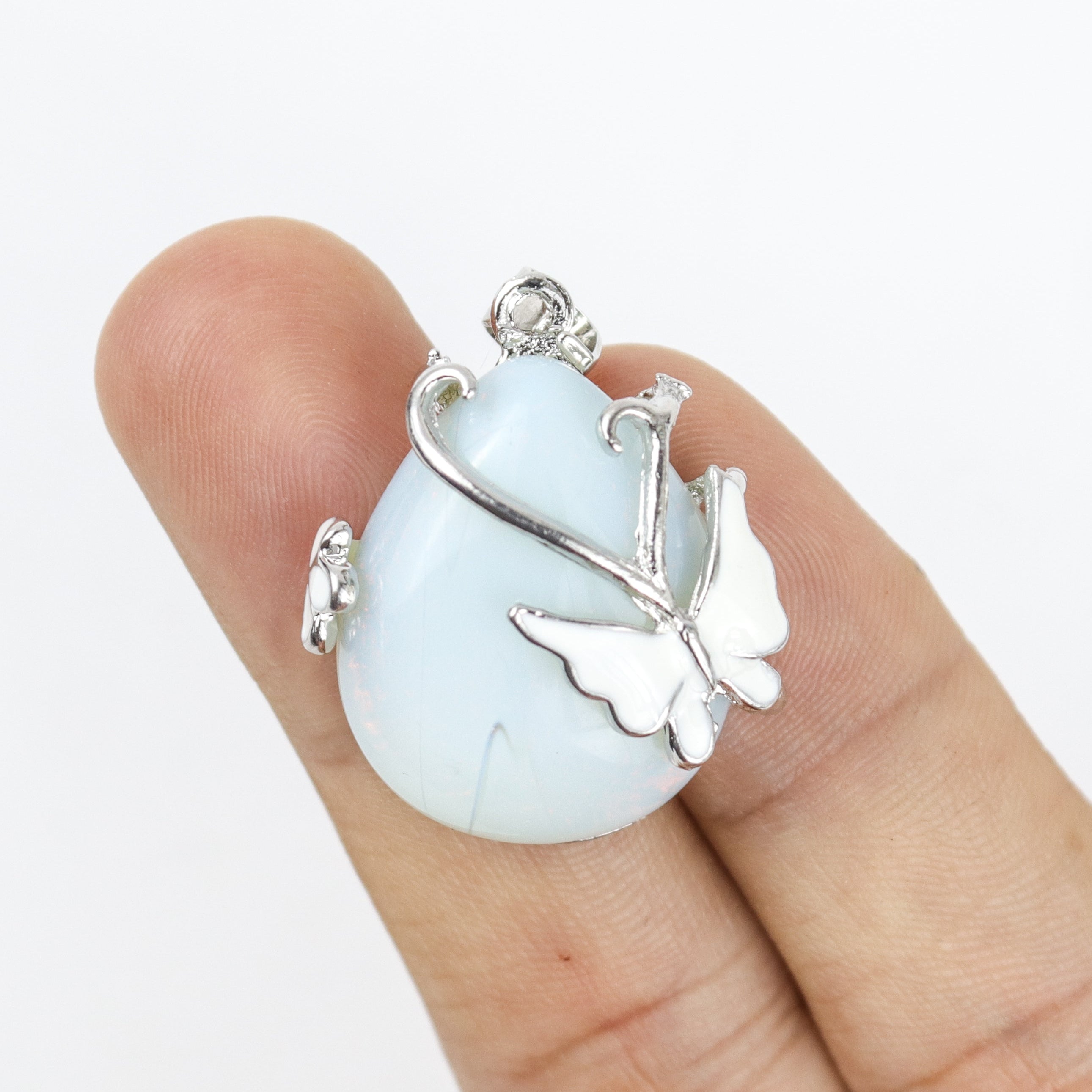 30mm Opalite and Silver Butterfly Pendant
