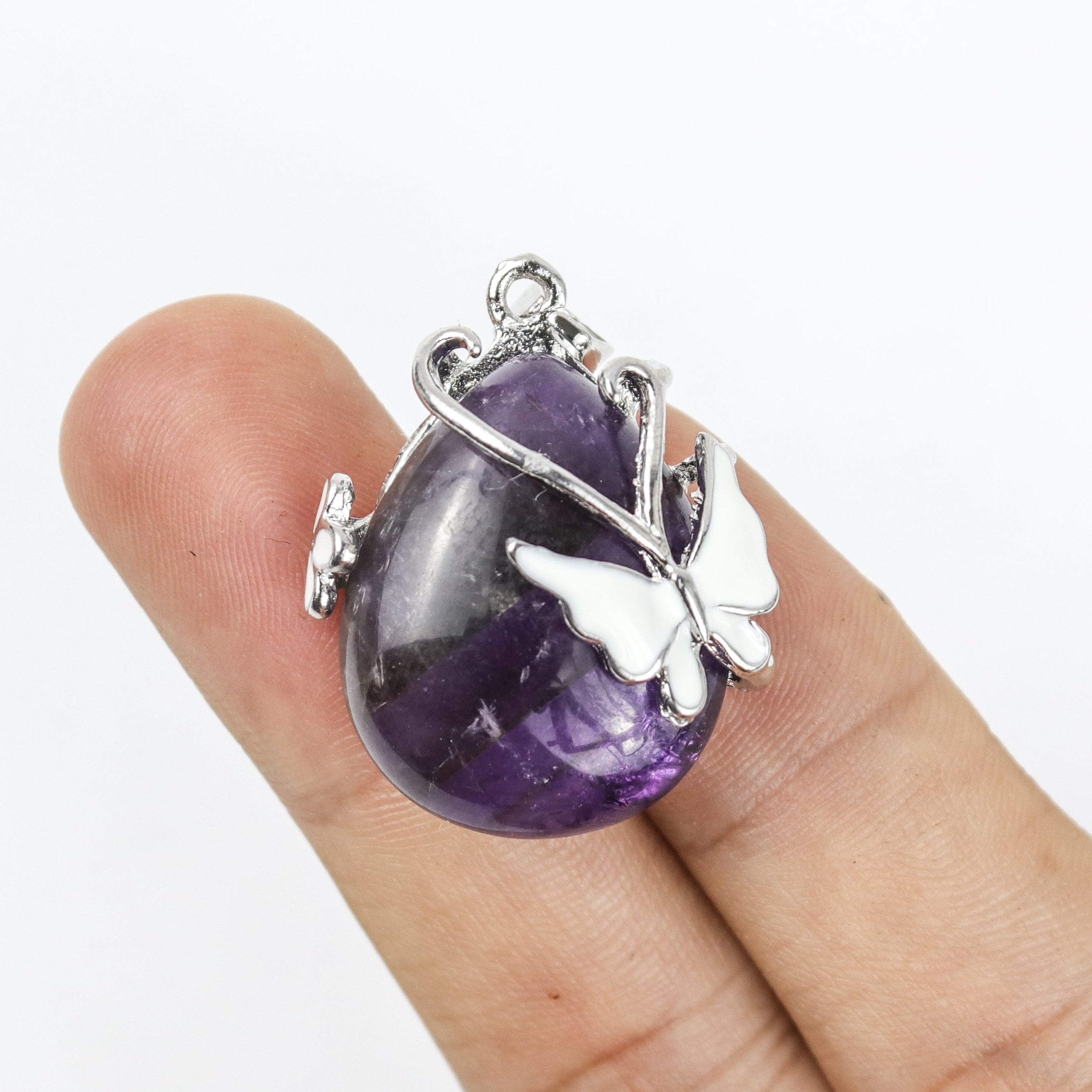 30mm Amethyst and Silver Butterfly Pendant