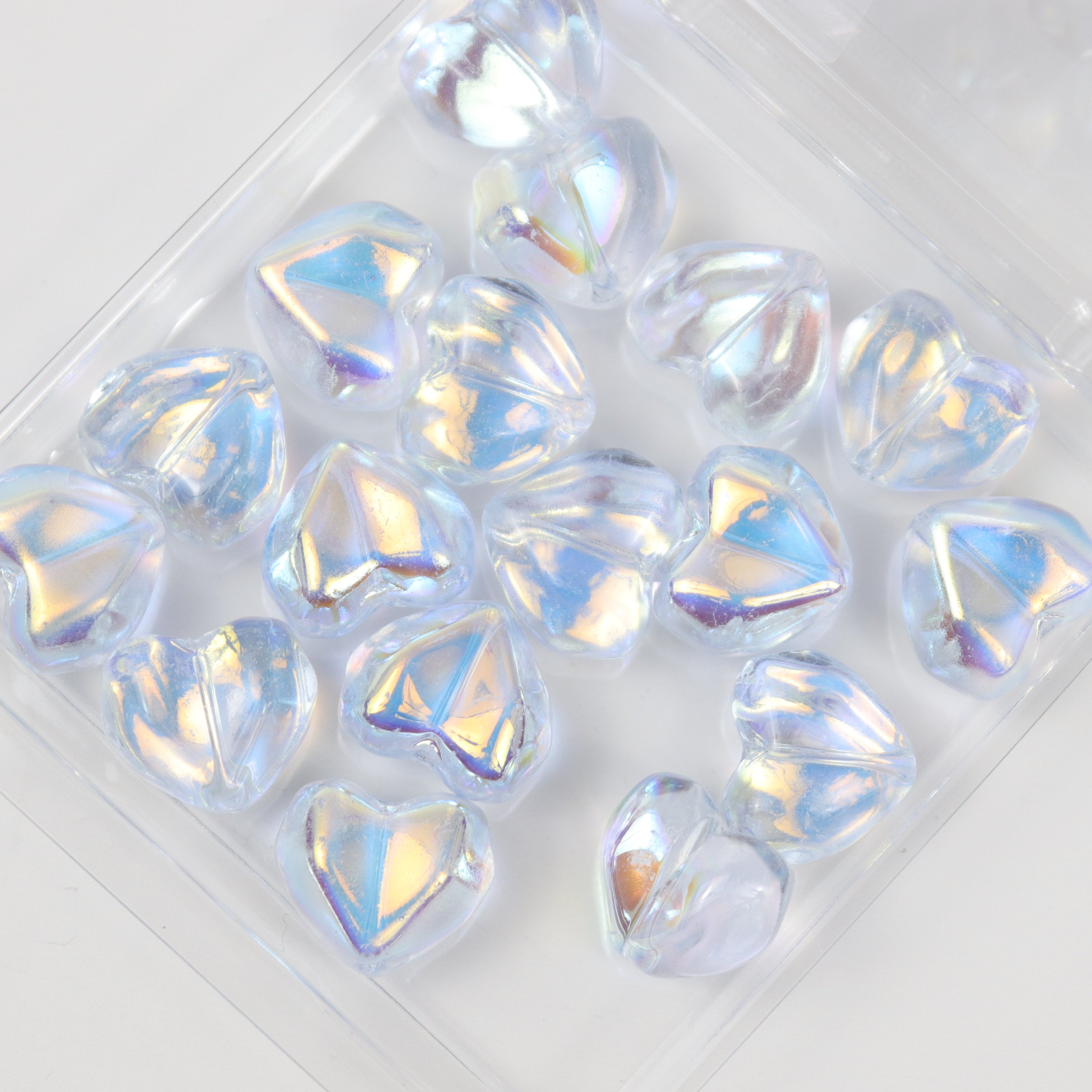 12x14mm Blue Aura Glass Faceted Heart Bead Half Strand