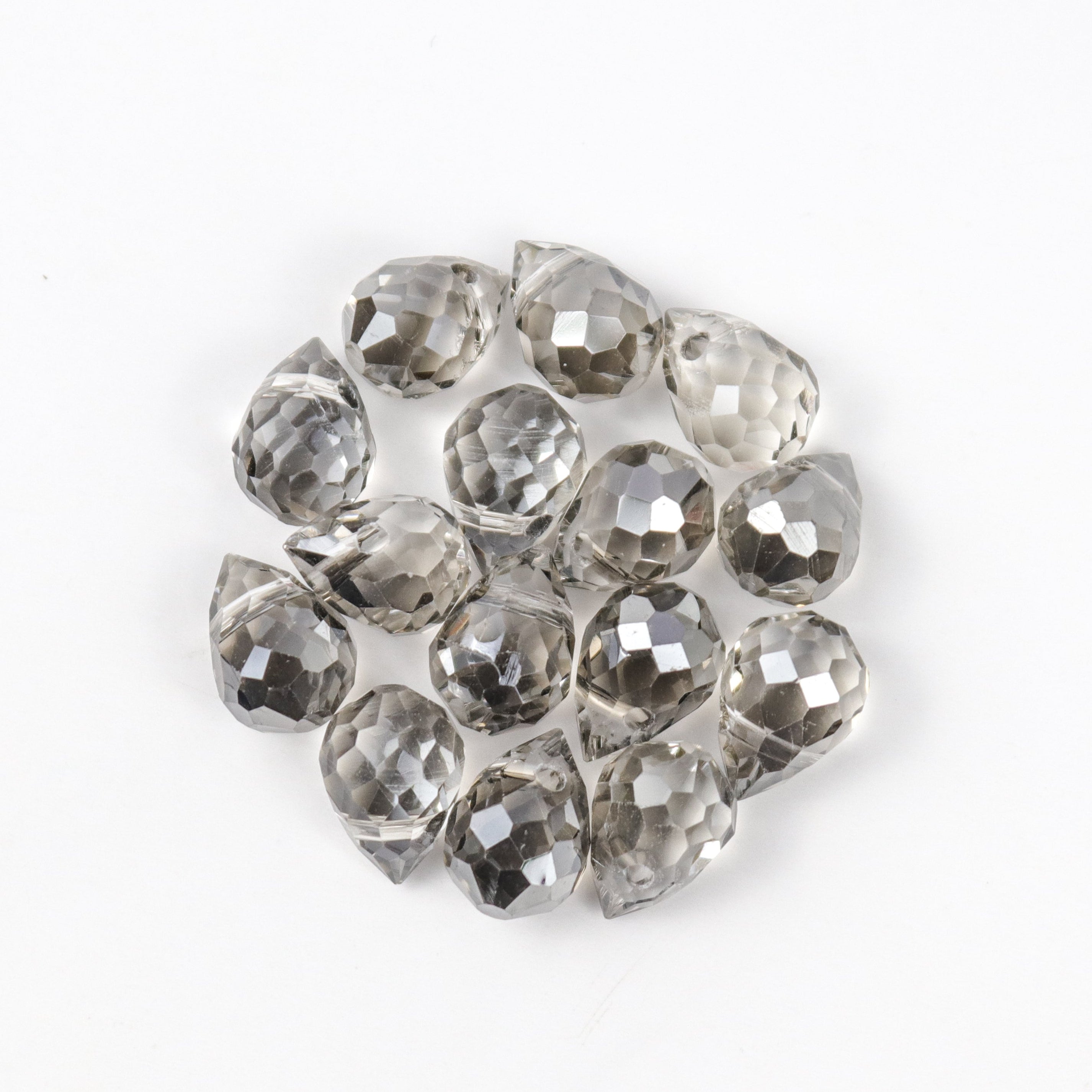 10x8mm Grey Crystal Faceted Teardrop Bead Pack (15 Beads)
