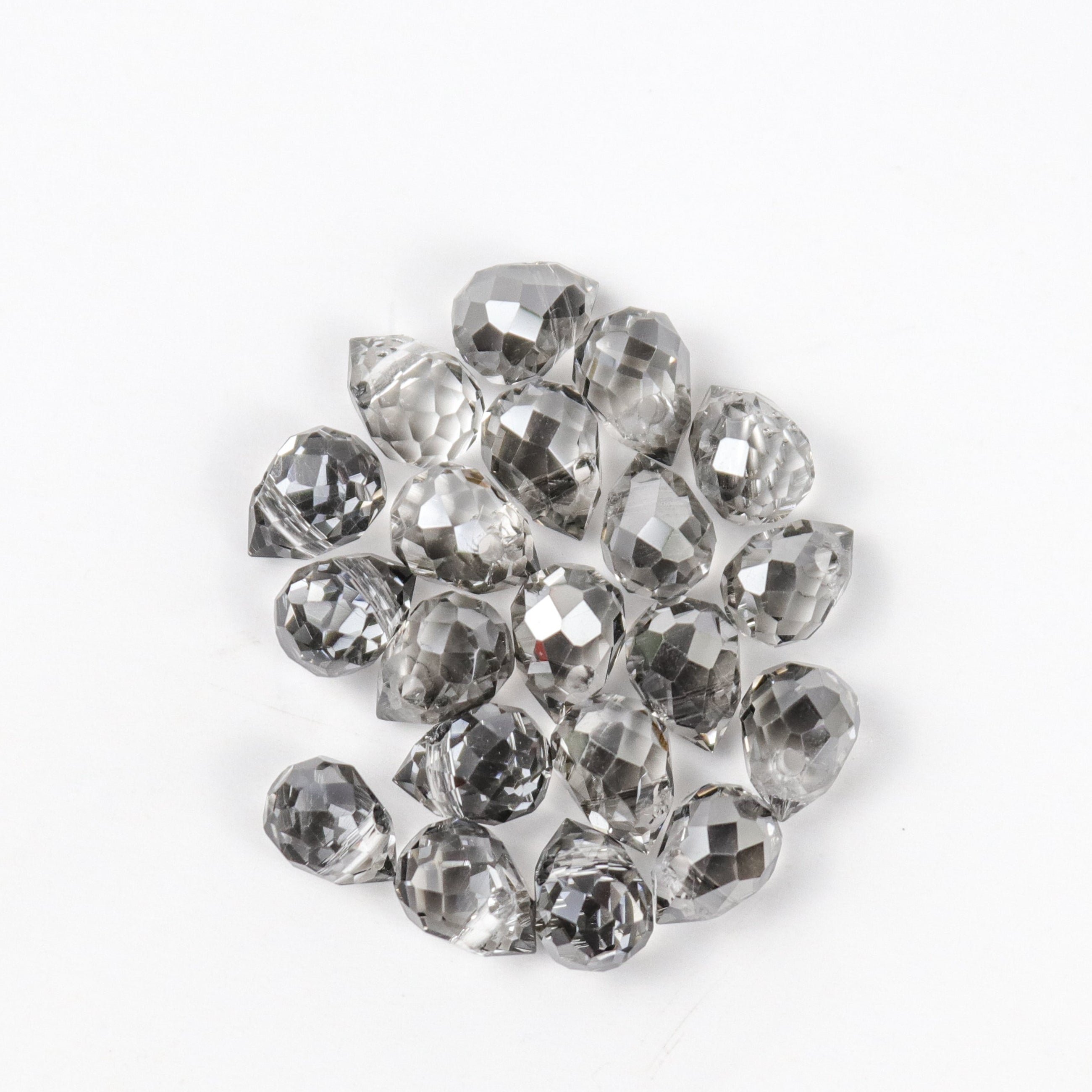 8x6mm Grey Crystal Faceted Teardrop Bead Pack (20 Beads)