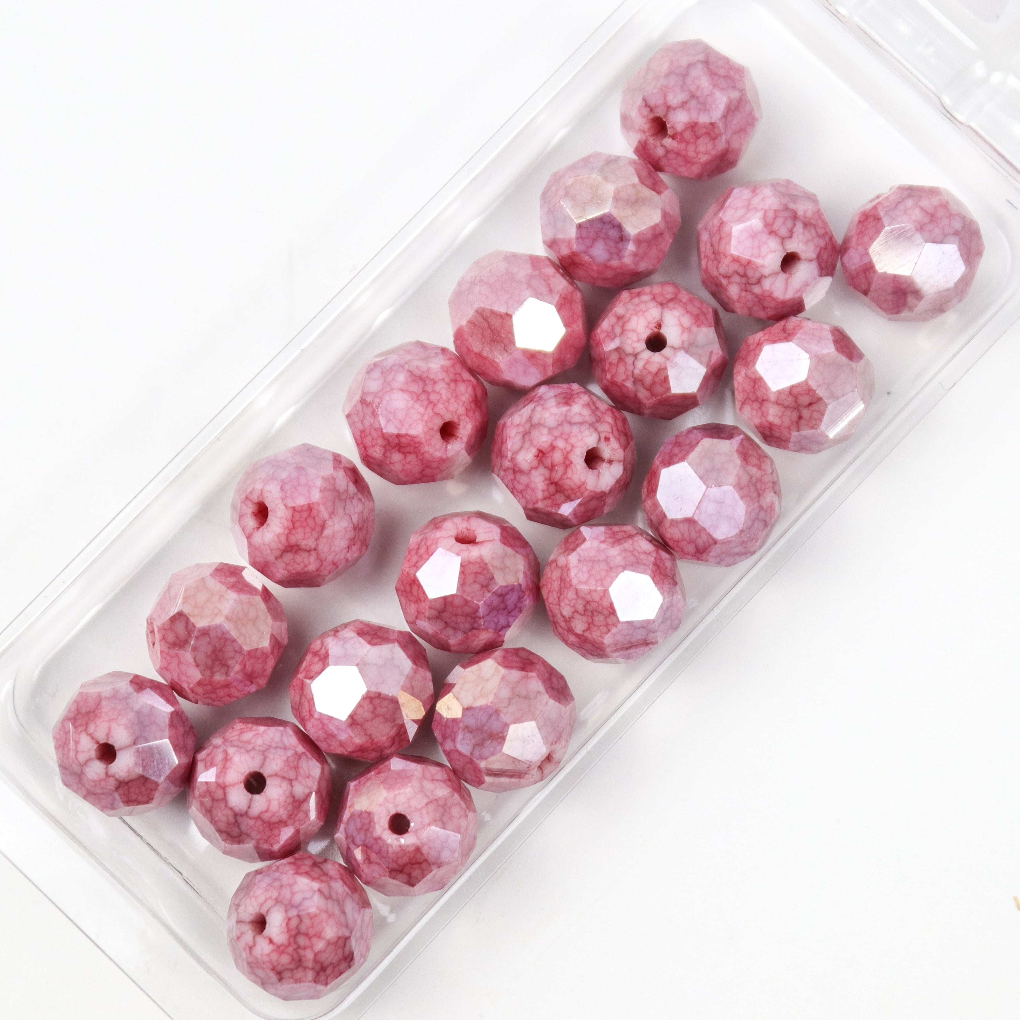 10mm Pink Electroplated Faceted Round Glass Bead Half Strand