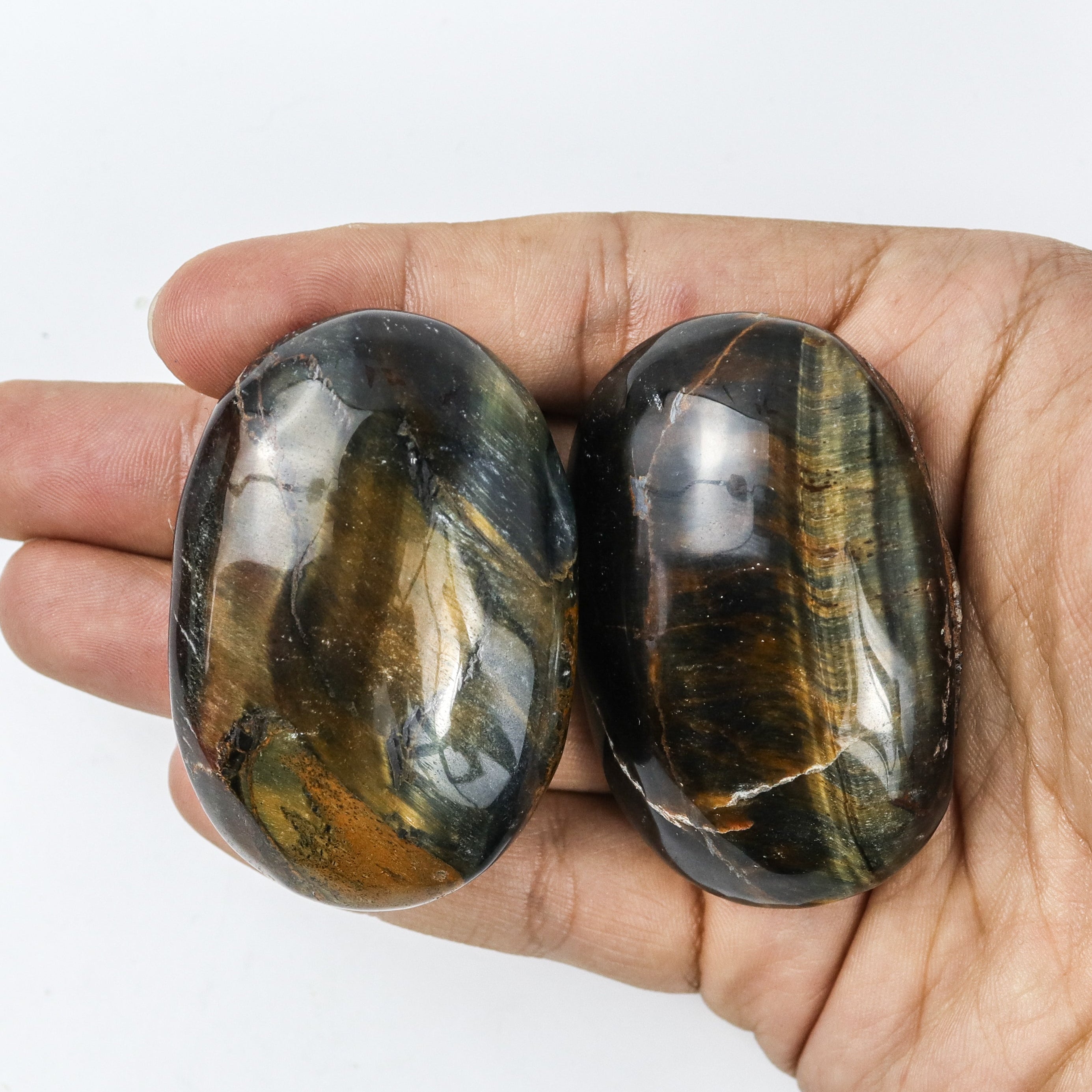 2 Inch Blue Tigers Eye Palm Stone $5