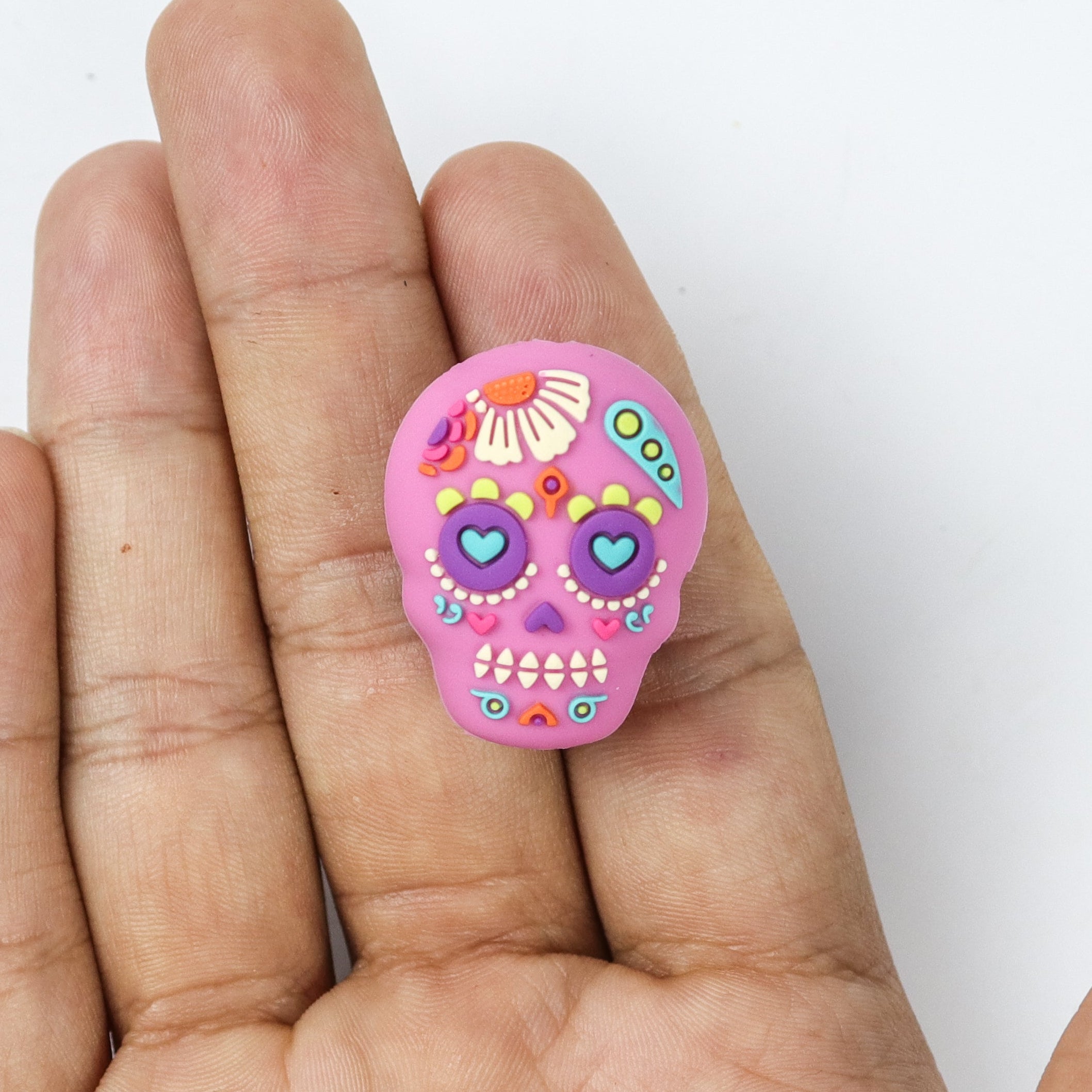 Pink "Dia De Los Muertos" Skull Silicone/Acrylic Focal Bead