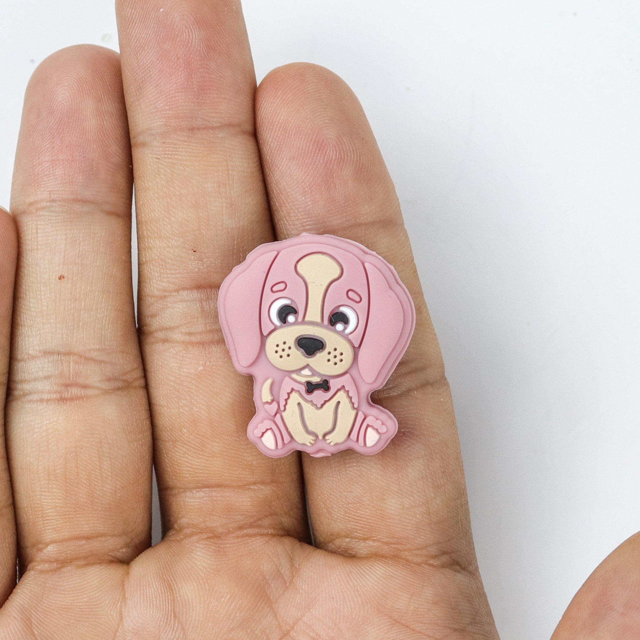 Pink Doggy With Bowtie Silicone/Acrylic Focal Bead
