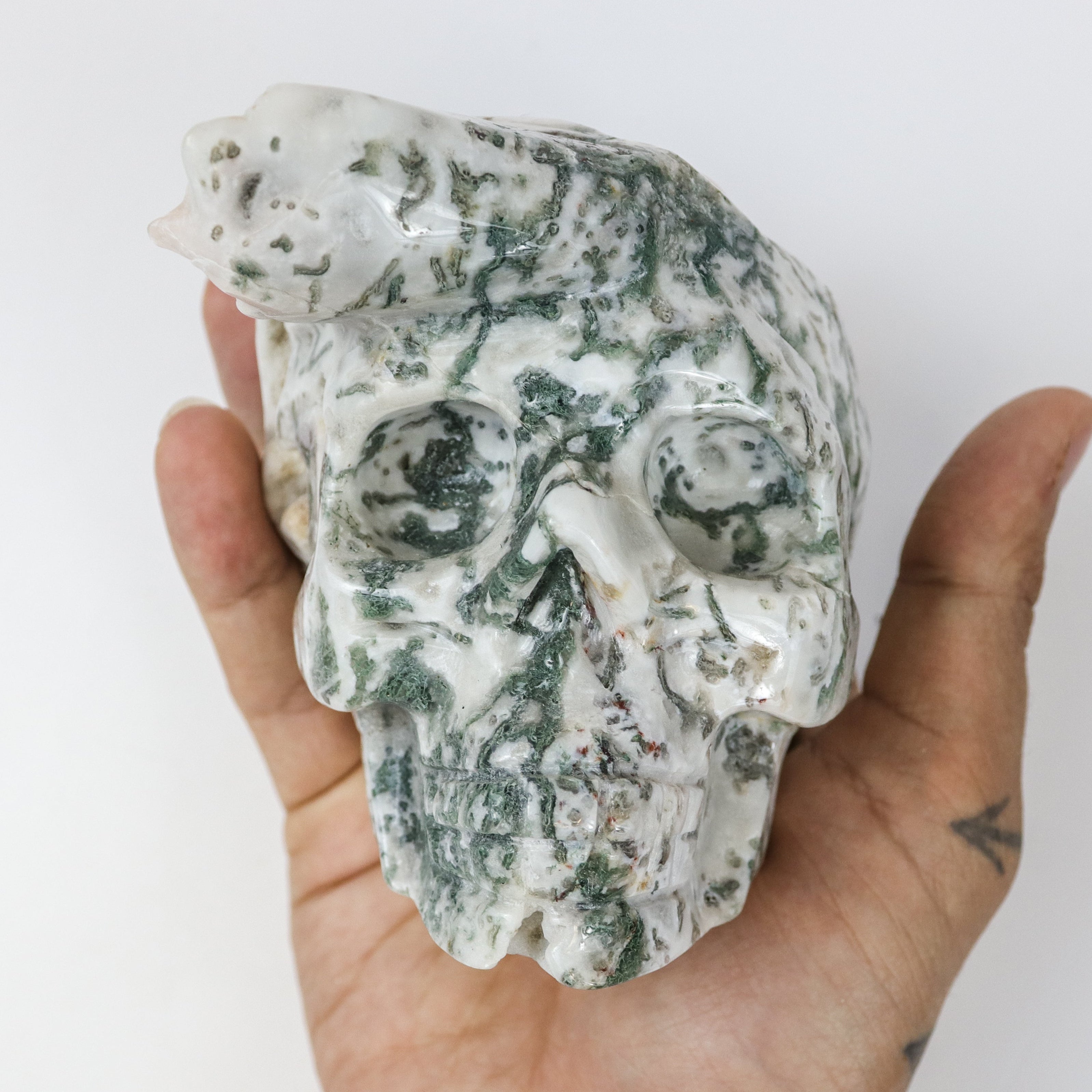 4 Inch Moss Agate Skull E59