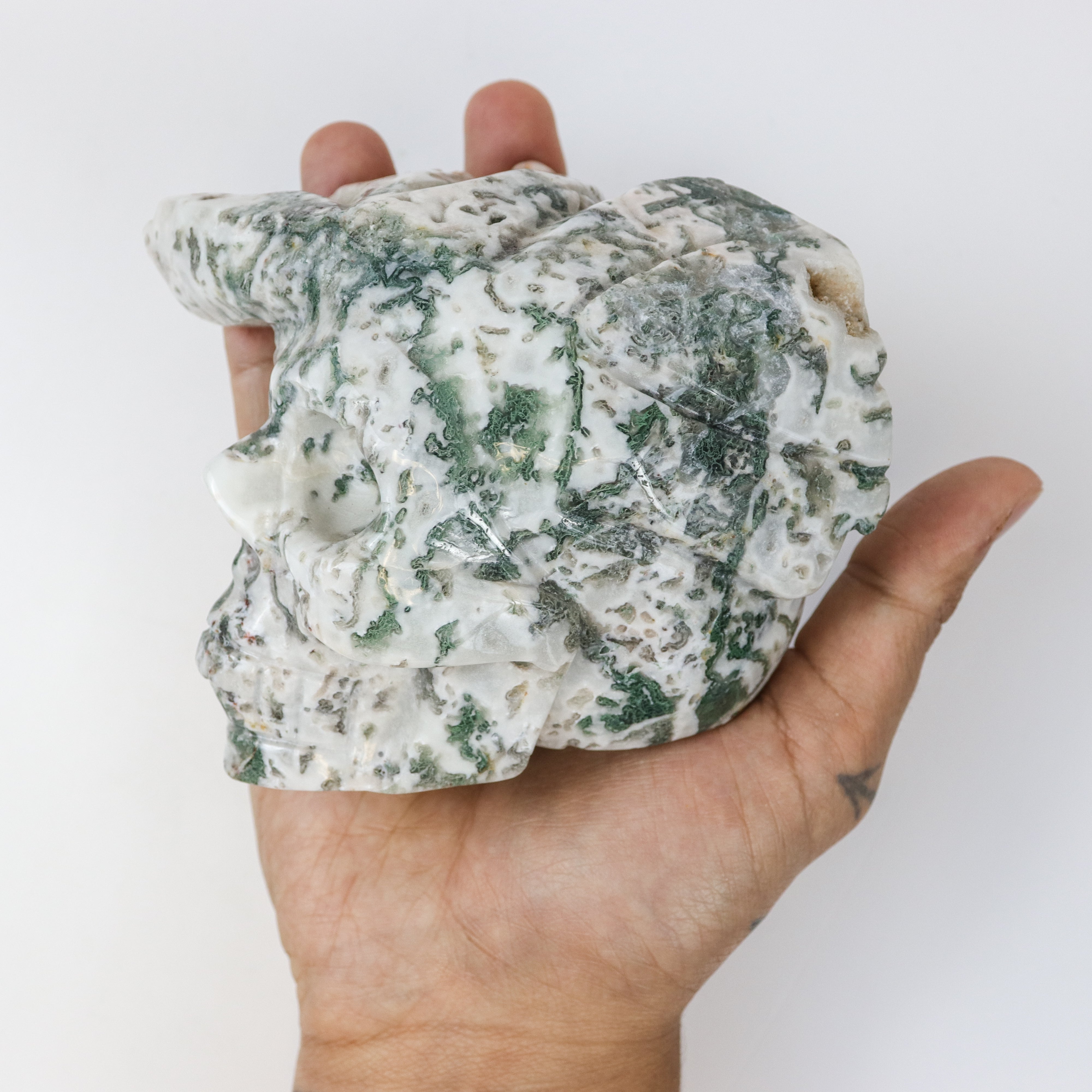 4 Inch Moss Agate Skull E59