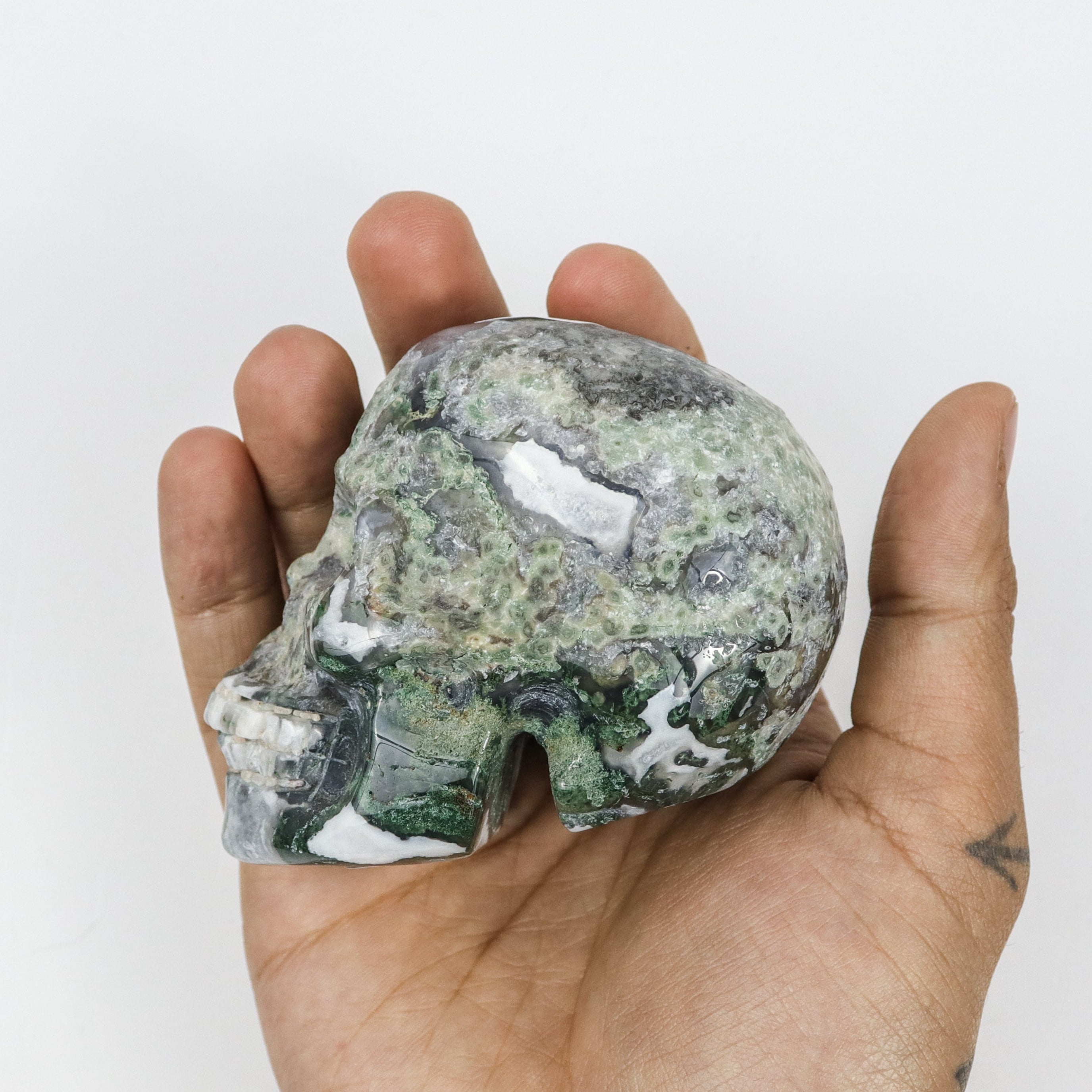 3.5 Inch Moss Agate Skull E27