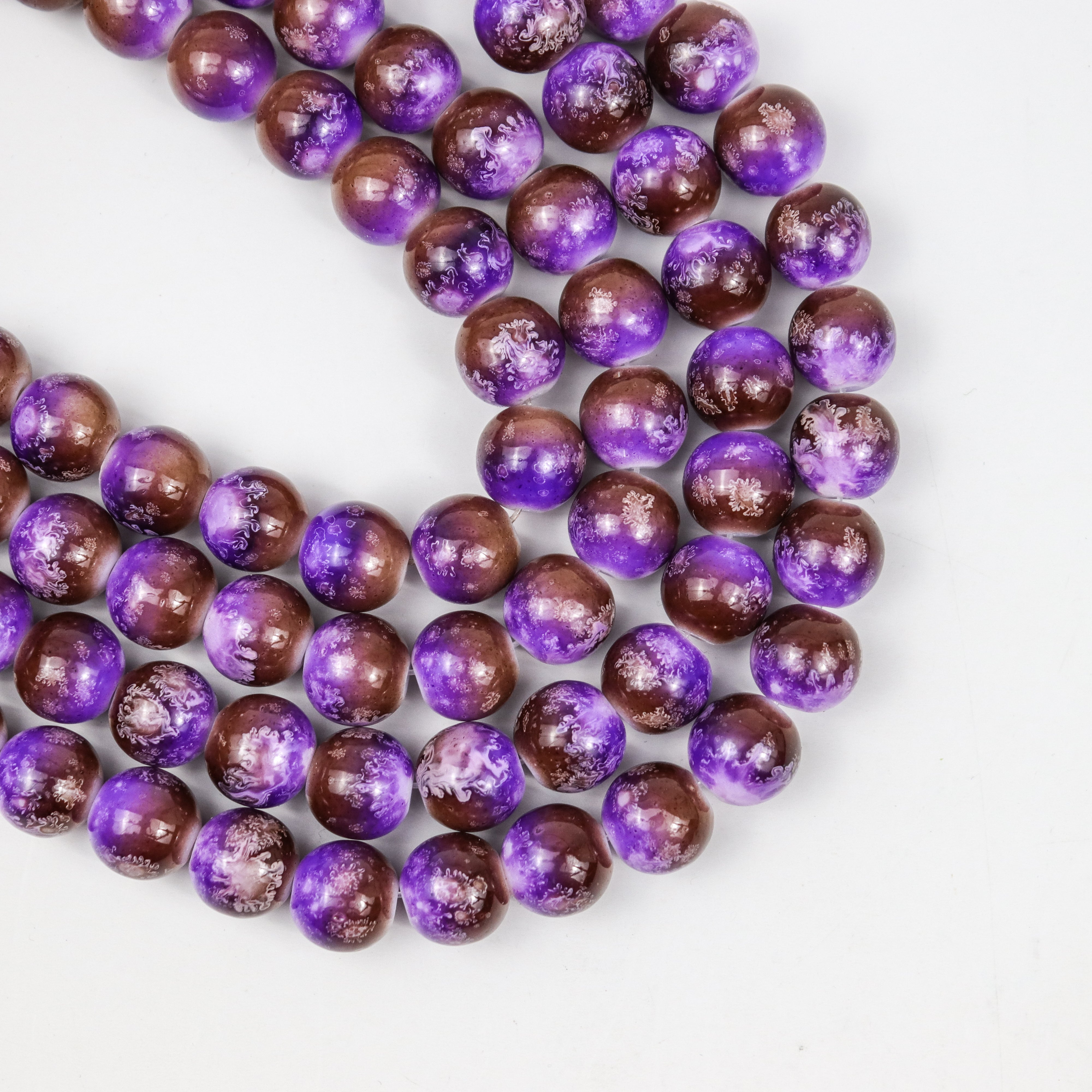 10mm Purple/Brown Turtle Shell Glass Bead Strand 30-Inch Loop $5.00