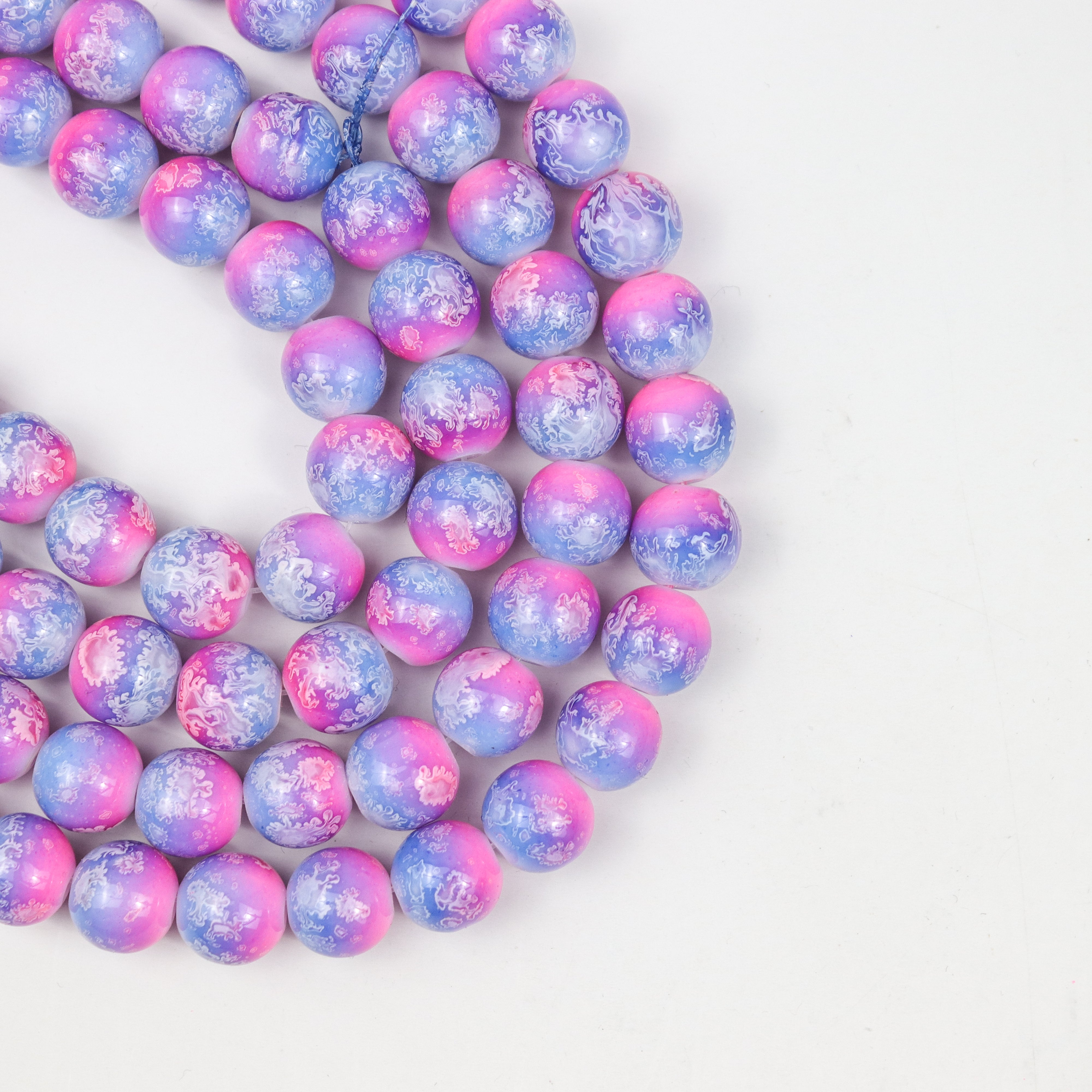 10mm Pink/Blue Turtle Shell Glass Bead Strand 30-Inch Loop $5.00