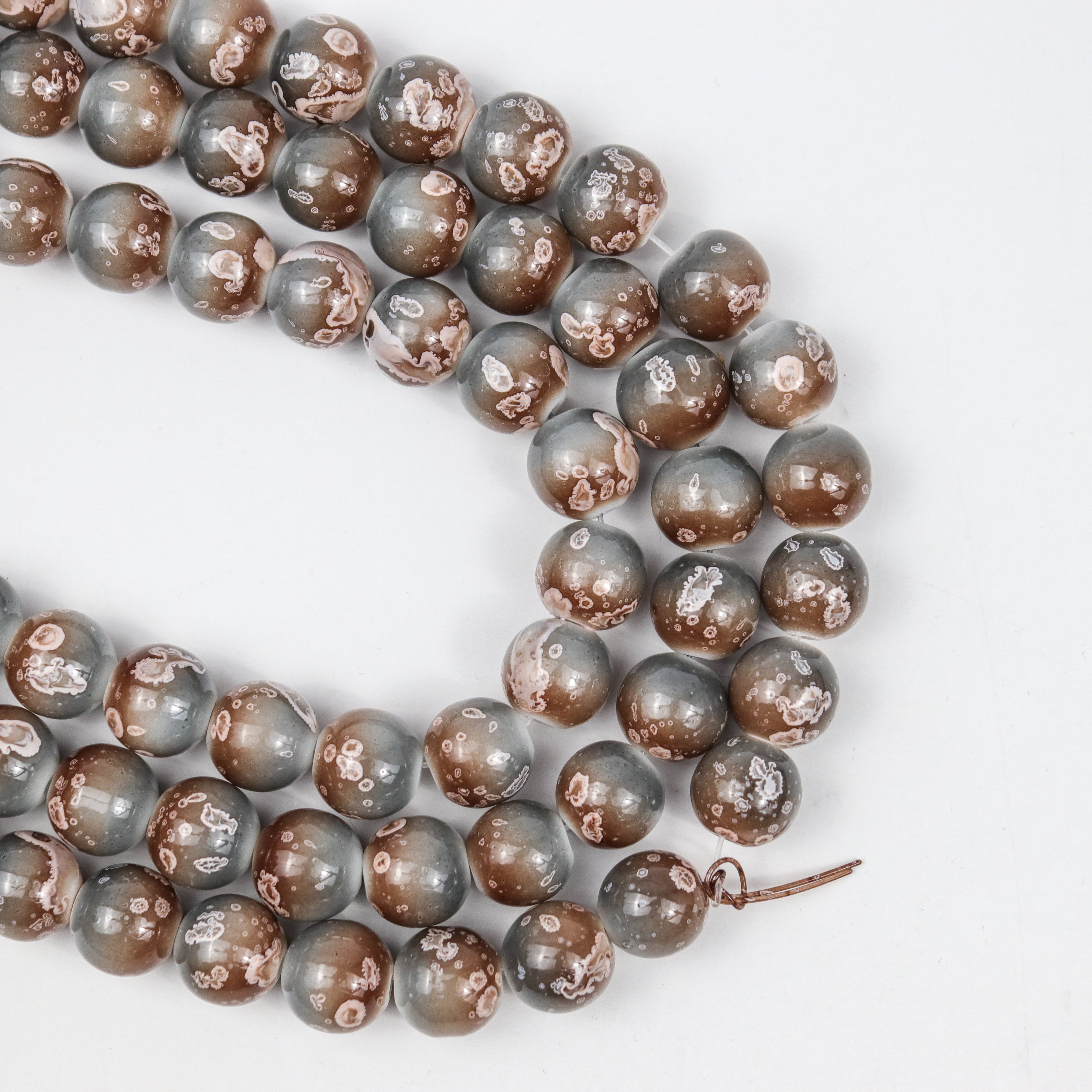 10mm Brown/Grey Turtle Shell Glass Bead Strand 30-Inch Loop $5.00